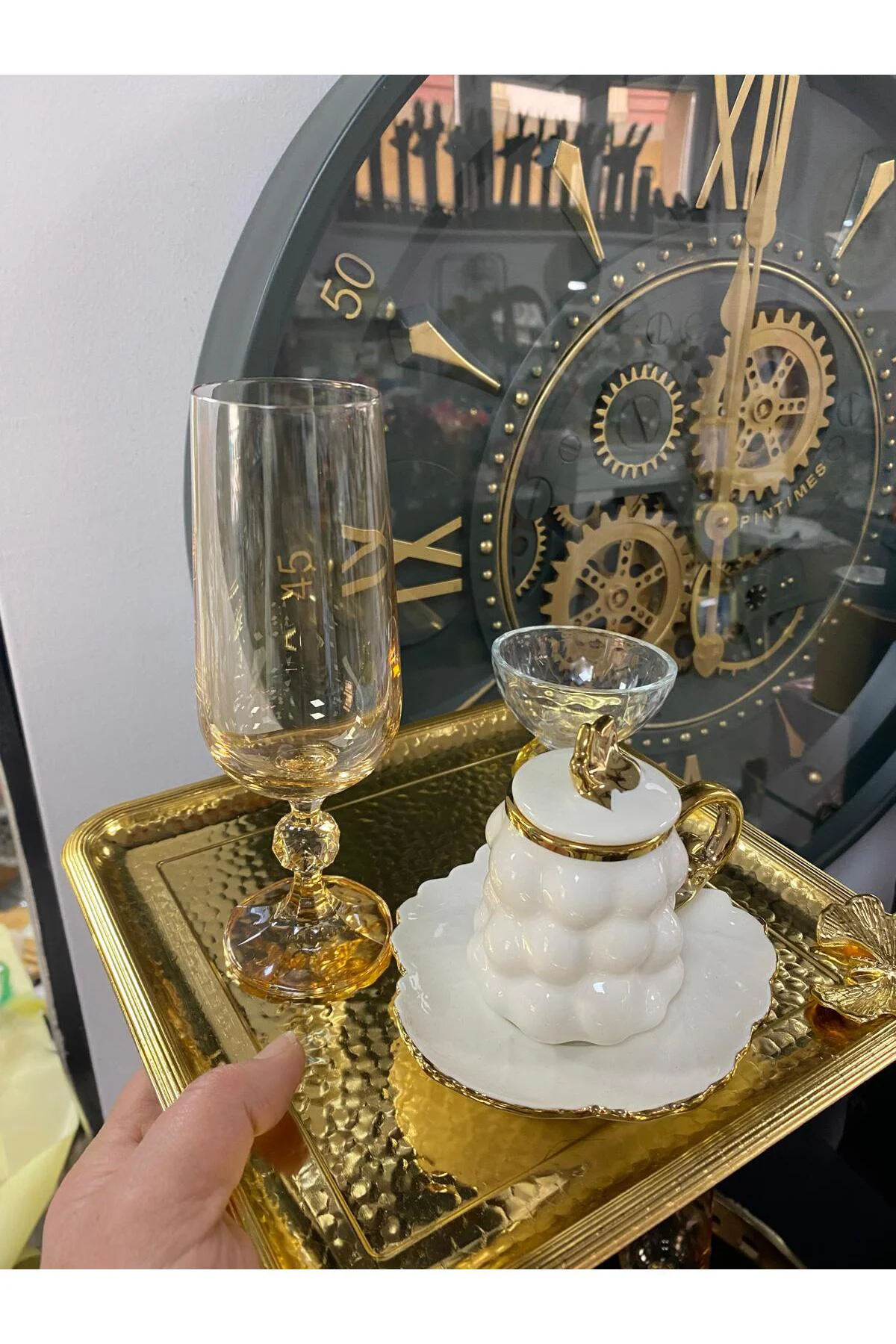 Titanyum Kaplama 6 Lı Ayaklı Fülüt Kahve Yanı Bardağı 180 ml