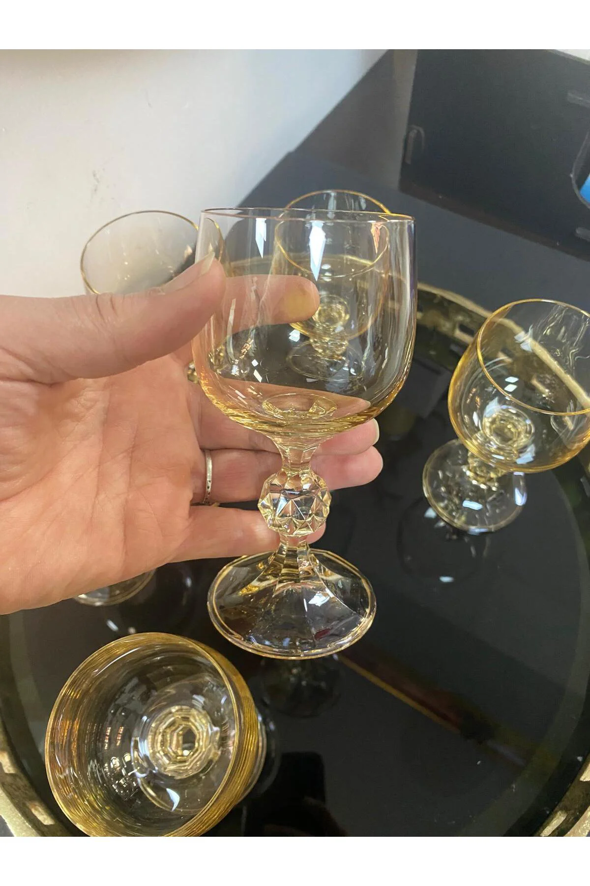 Titanyum Kaplama Ayaklı Kahve Yanı Kadeh Bardak 6 Lı