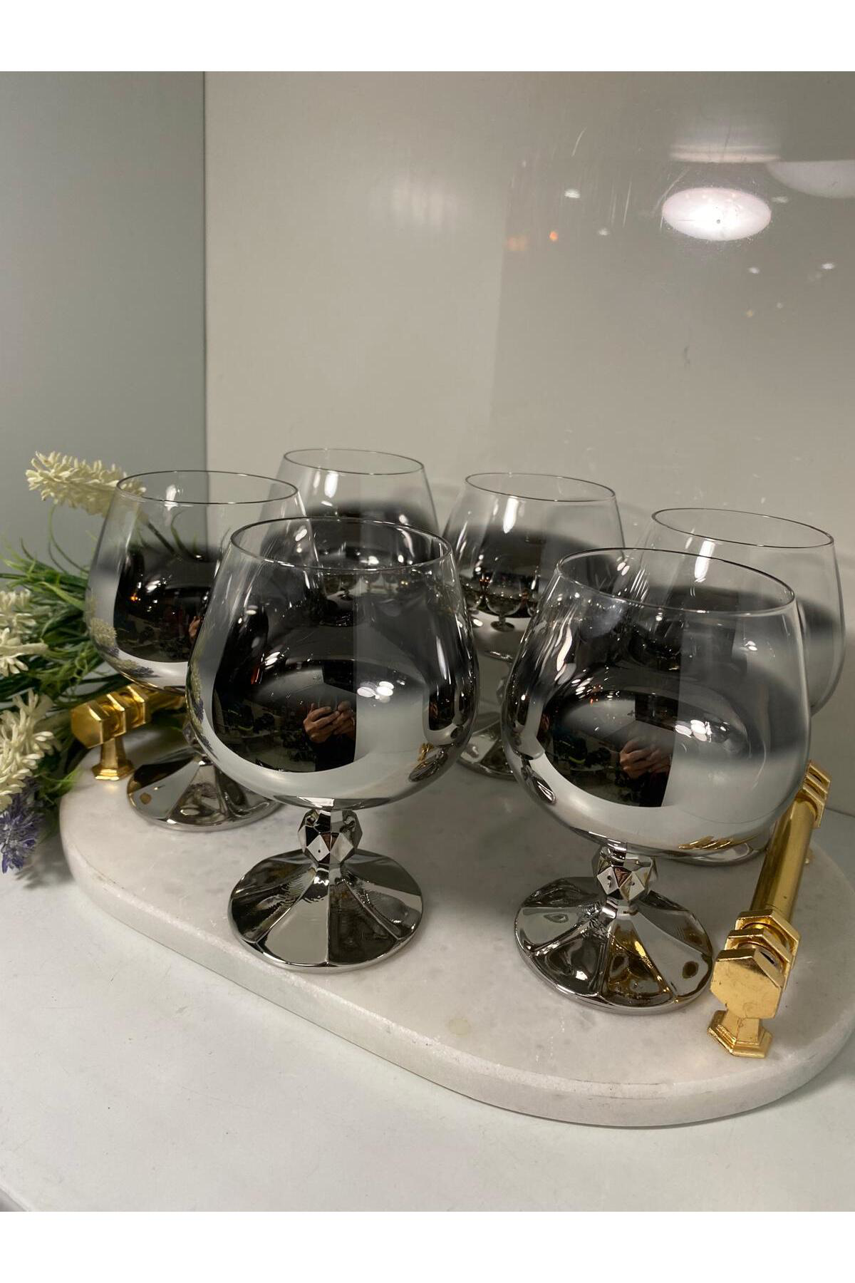 Elif Aksesuar Titanyum Kaplama Kristal Kahve Yanı Ayaklı Kadeh (Makine Garantil