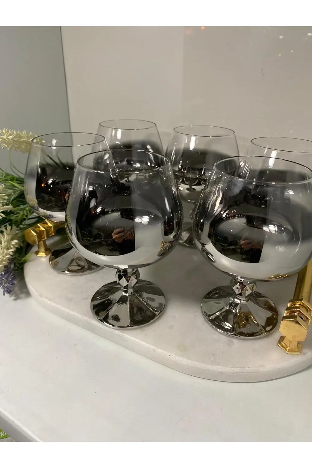 Titanyum Kaplama Kristal Kahve Yanı Ayaklı Kadeh (Makine Garantil