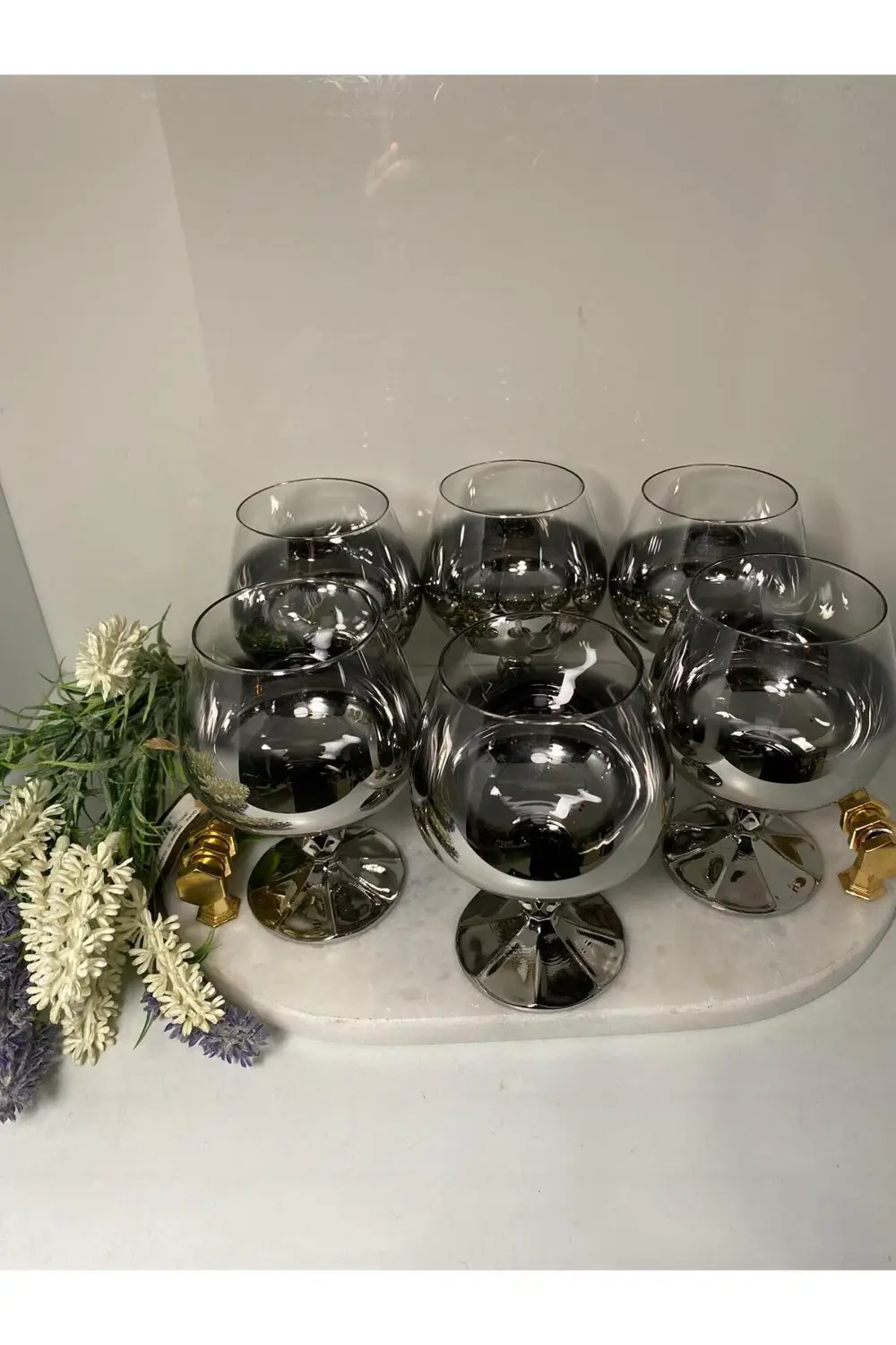 Titanyum Kaplama Kristal Kahve Yanı Ayaklı Kadeh (Makine Garantil