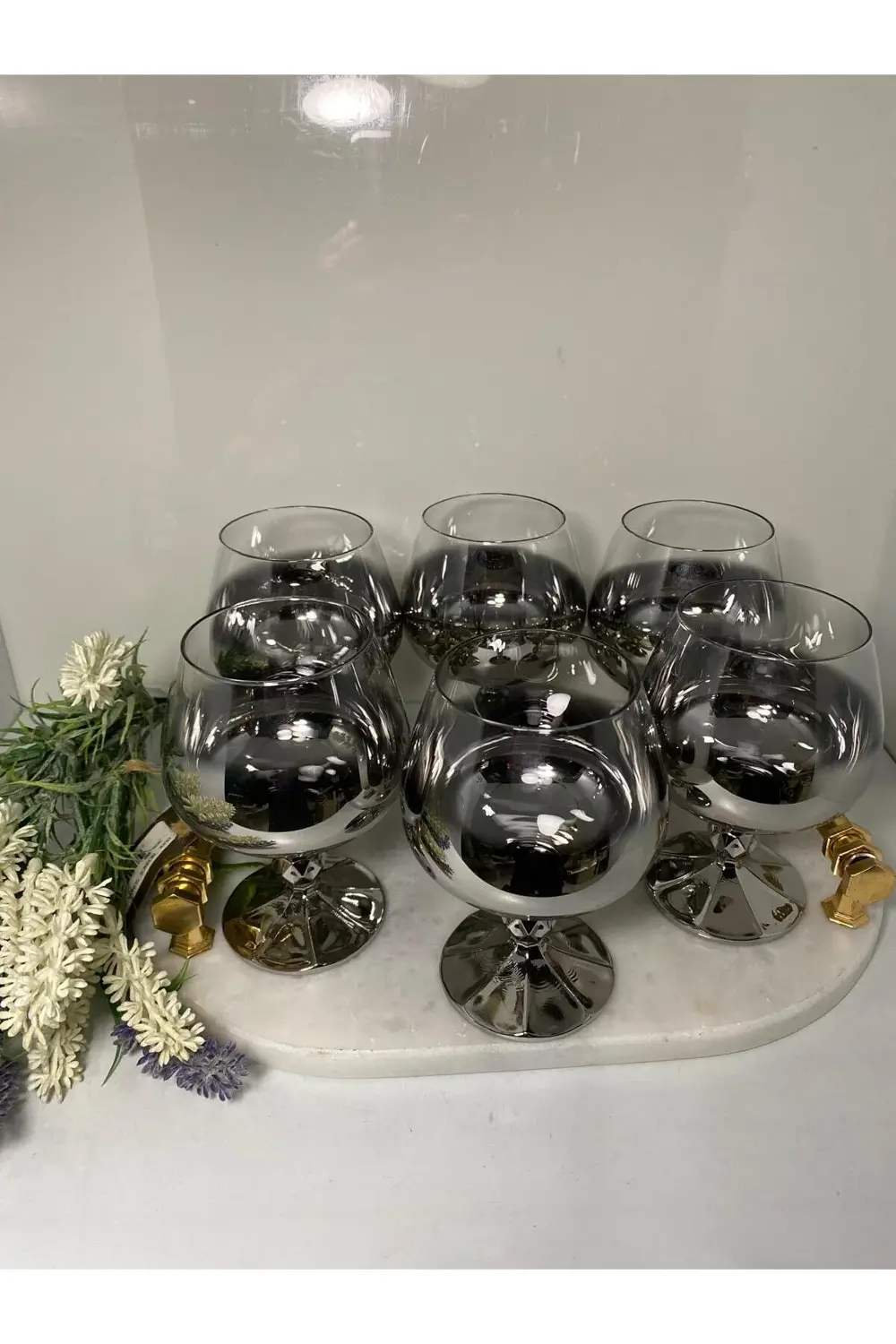 Titanyum Kaplama Kristal Kahve Yanı Ayaklı Kadeh (Makine Garantil