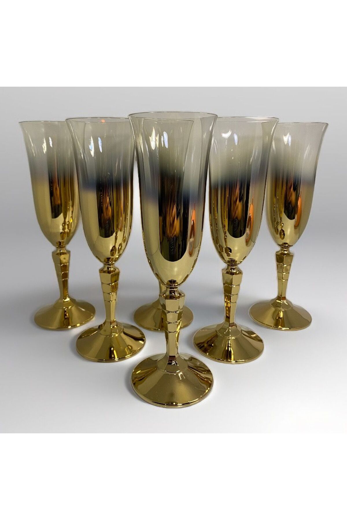 Elif Aksesuar Titanyum Kaplama Uzun Fülüt 6 Lı Kadeh Bardak