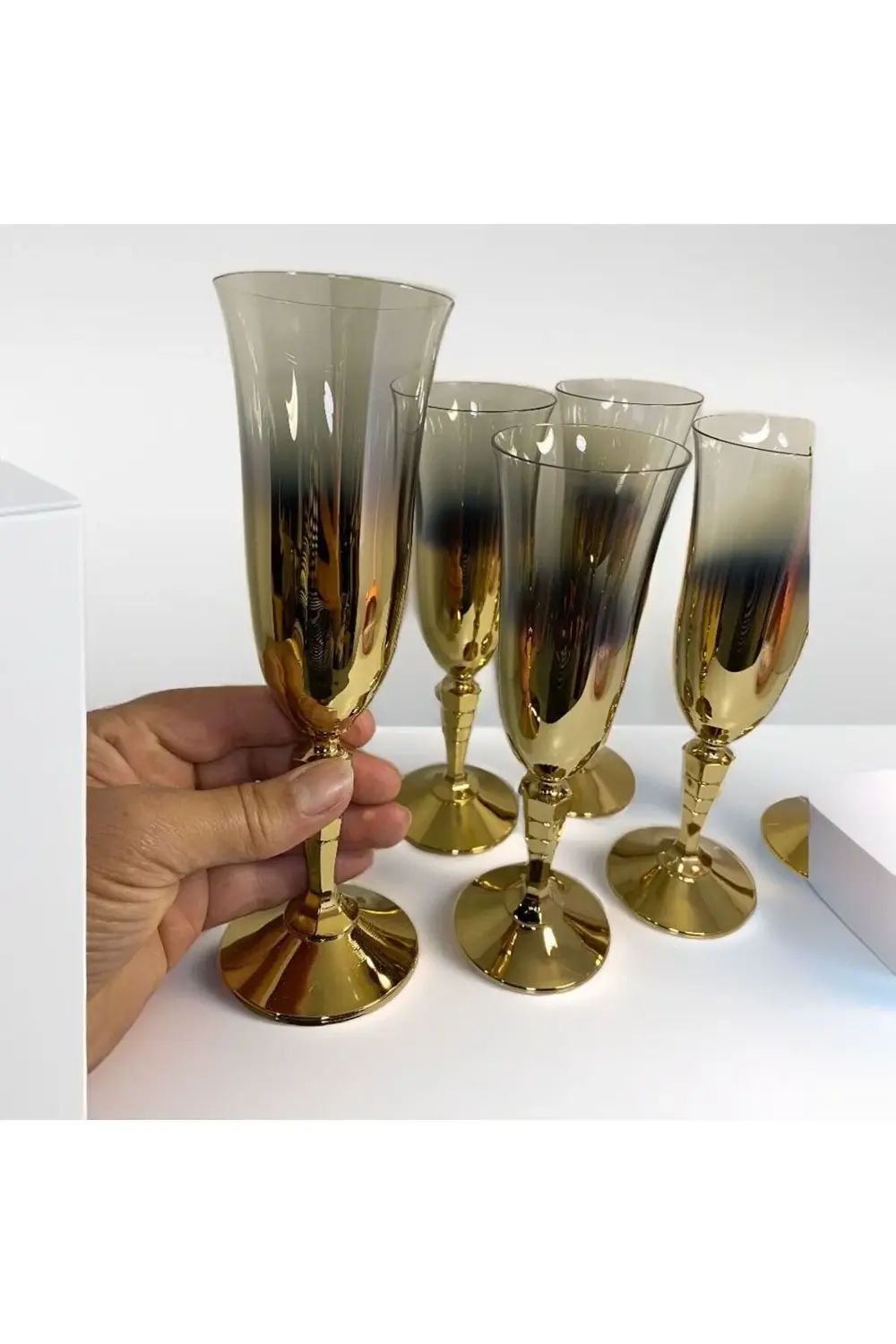 Titanyum Kaplama Uzun Fülüt 6 Lı Kadeh Bardak