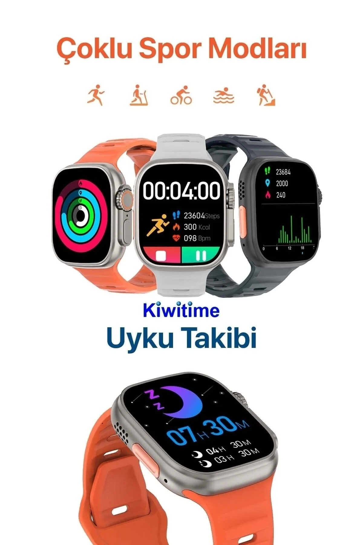 Titanyum Kasa Bluetooth Aramalı Akıllı Saat, Nabız ve Uyku Takibi Özellikli, Siyah Silikon Kordonlu