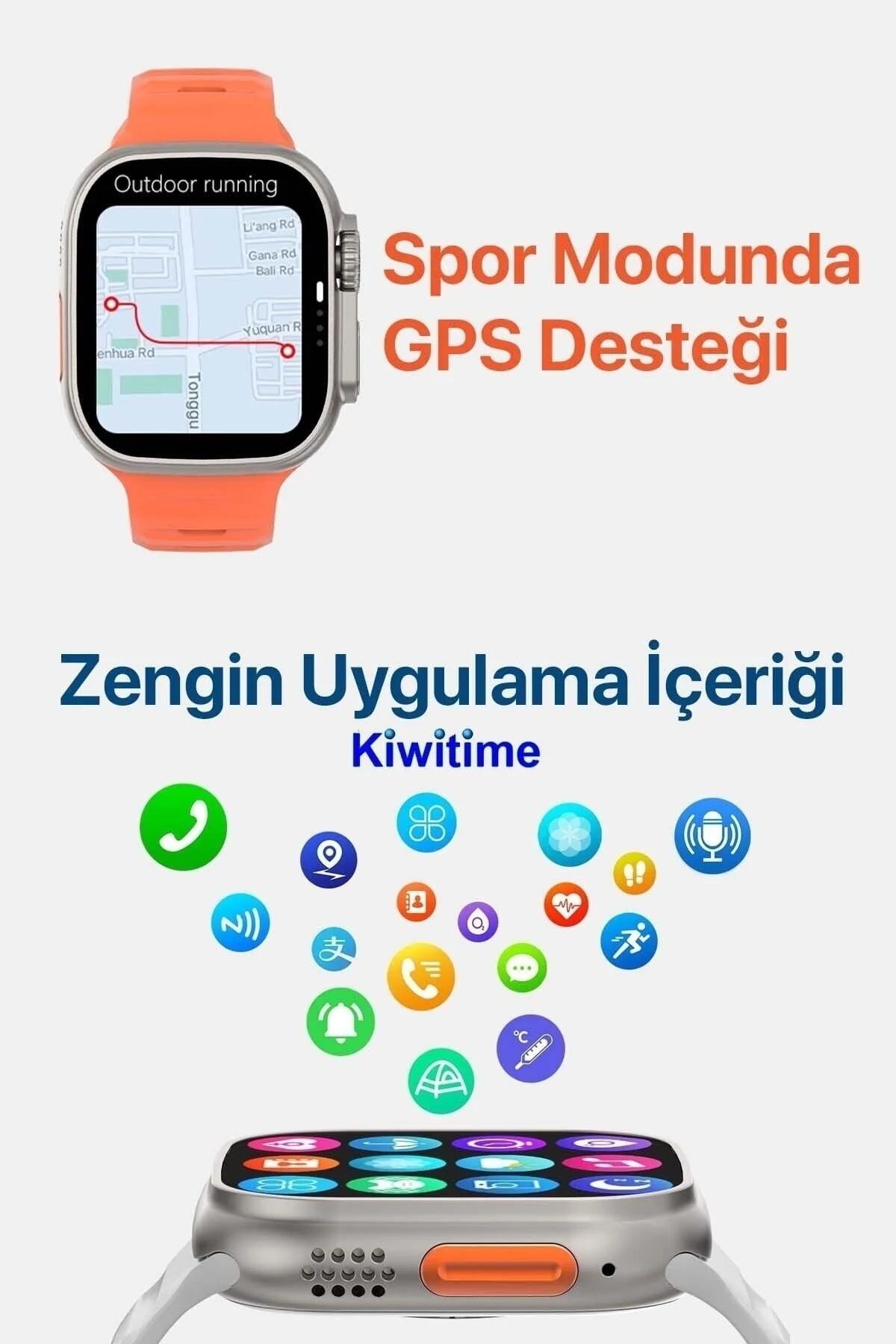 Titanyum Kasa Bluetooth Aramalı Akıllı Saat, Nabız ve Uyku Takibi Özellikli, Siyah Silikon Kordonlu