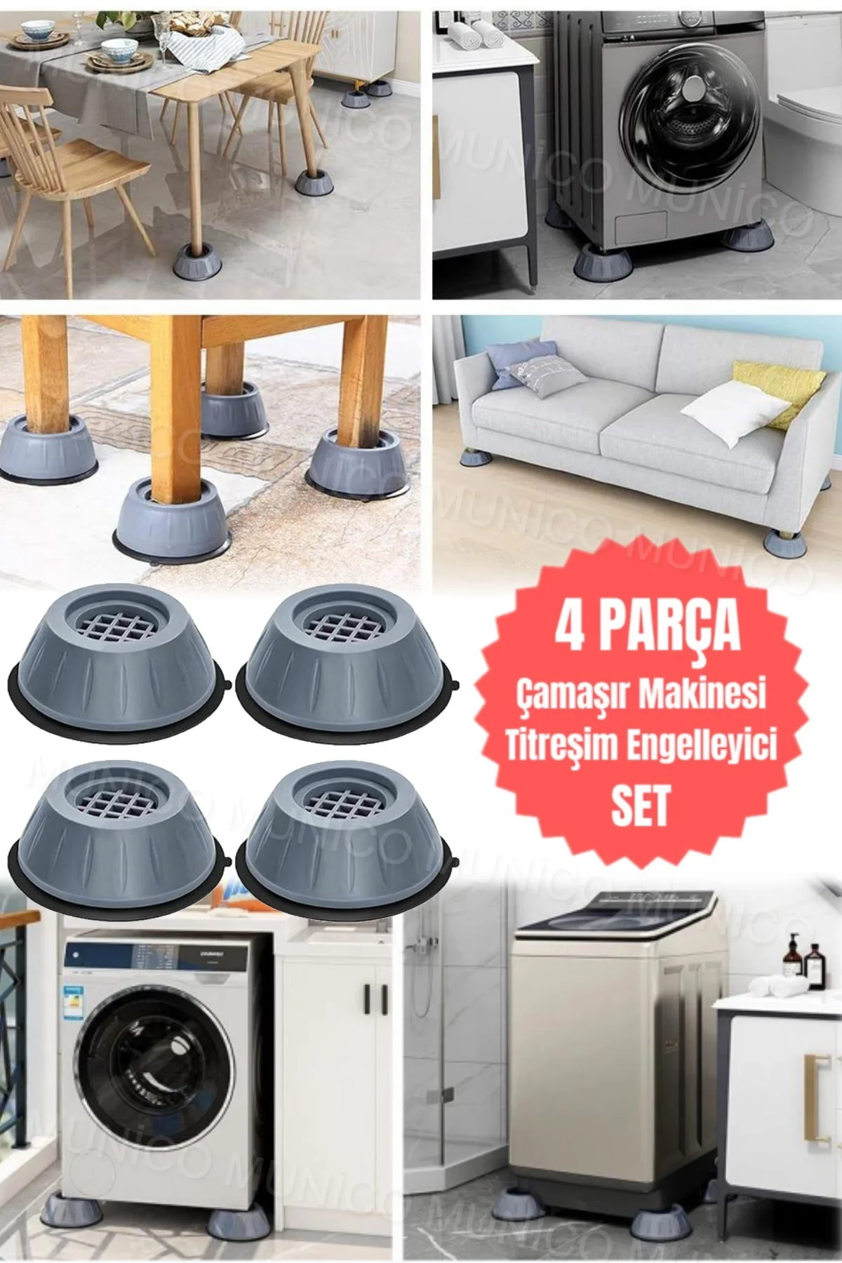 Titreşim Engelleyici Çamaşır Makinesi Pedleri Ayak Gürültü Engelleyici ve Kaymaz Titreşim Önleyici