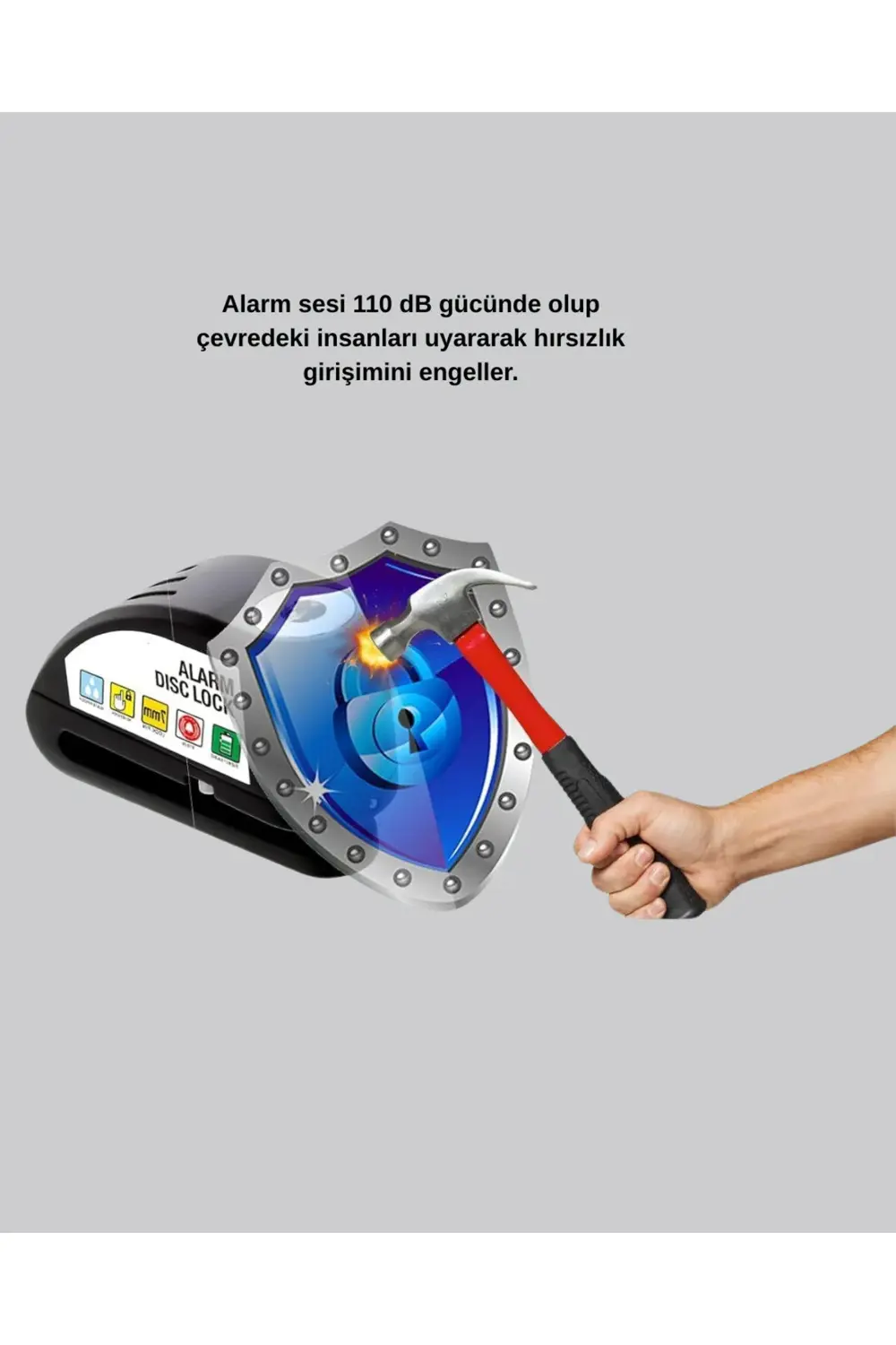 Titreşim Sensörlü Alarmlı Motosiklet Disk Kilidi 14mm Çelik Çift