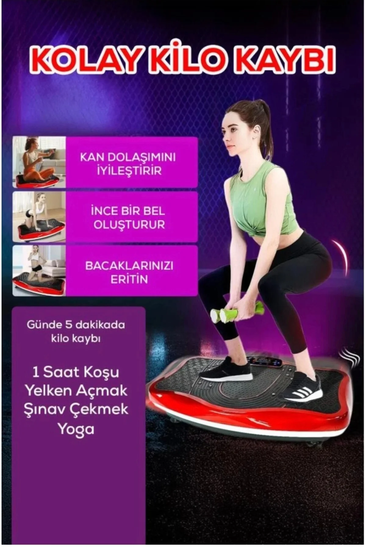 Titreşimli egzersiz plaka fitness tüm vücut spor masaj aleti 50cm siyah renk - Ekipman &amp; Aksesuar