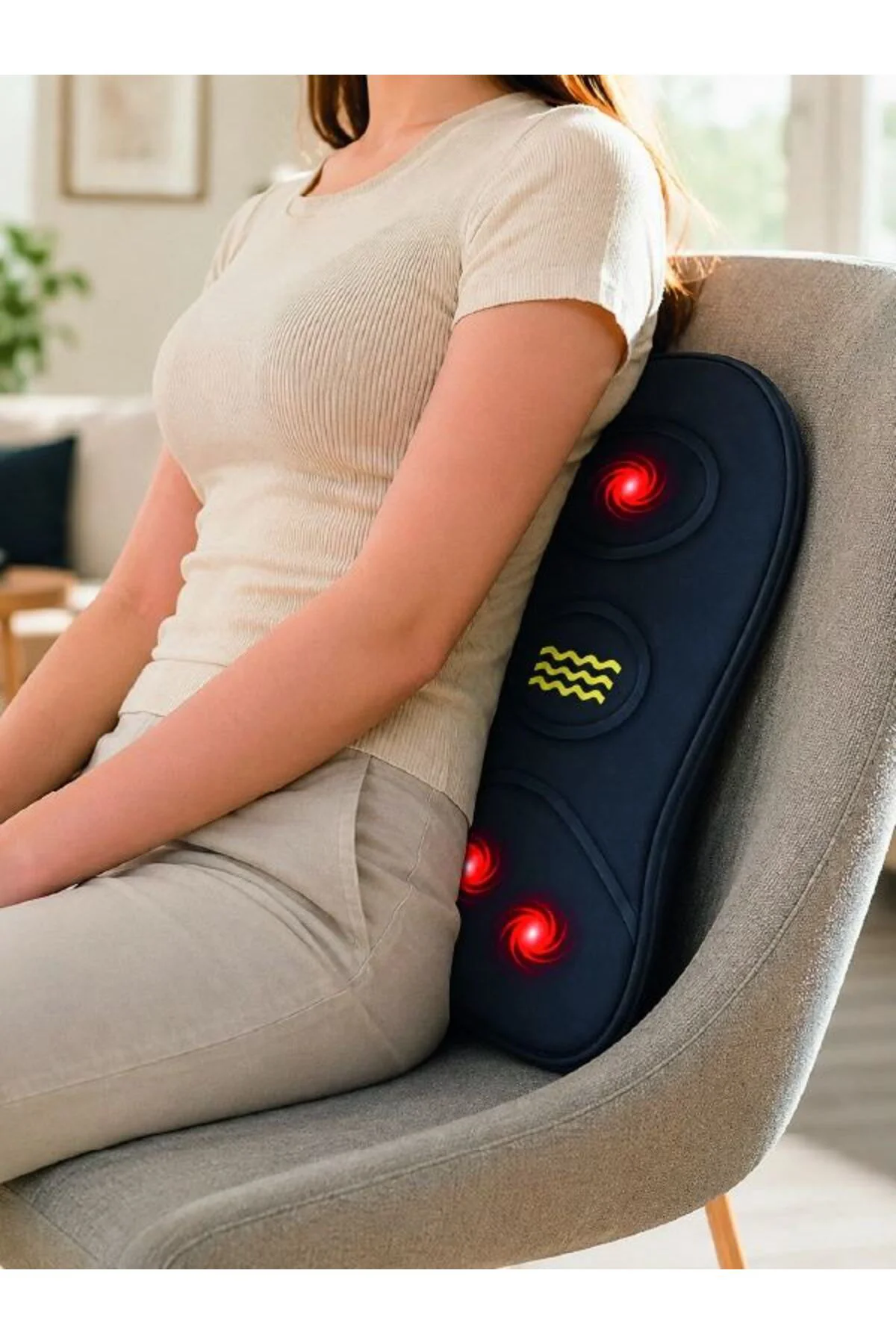 Titreşimli Isıtmalı Sırt Ve Bel Masaj Minderi Ergonomik Tasarım