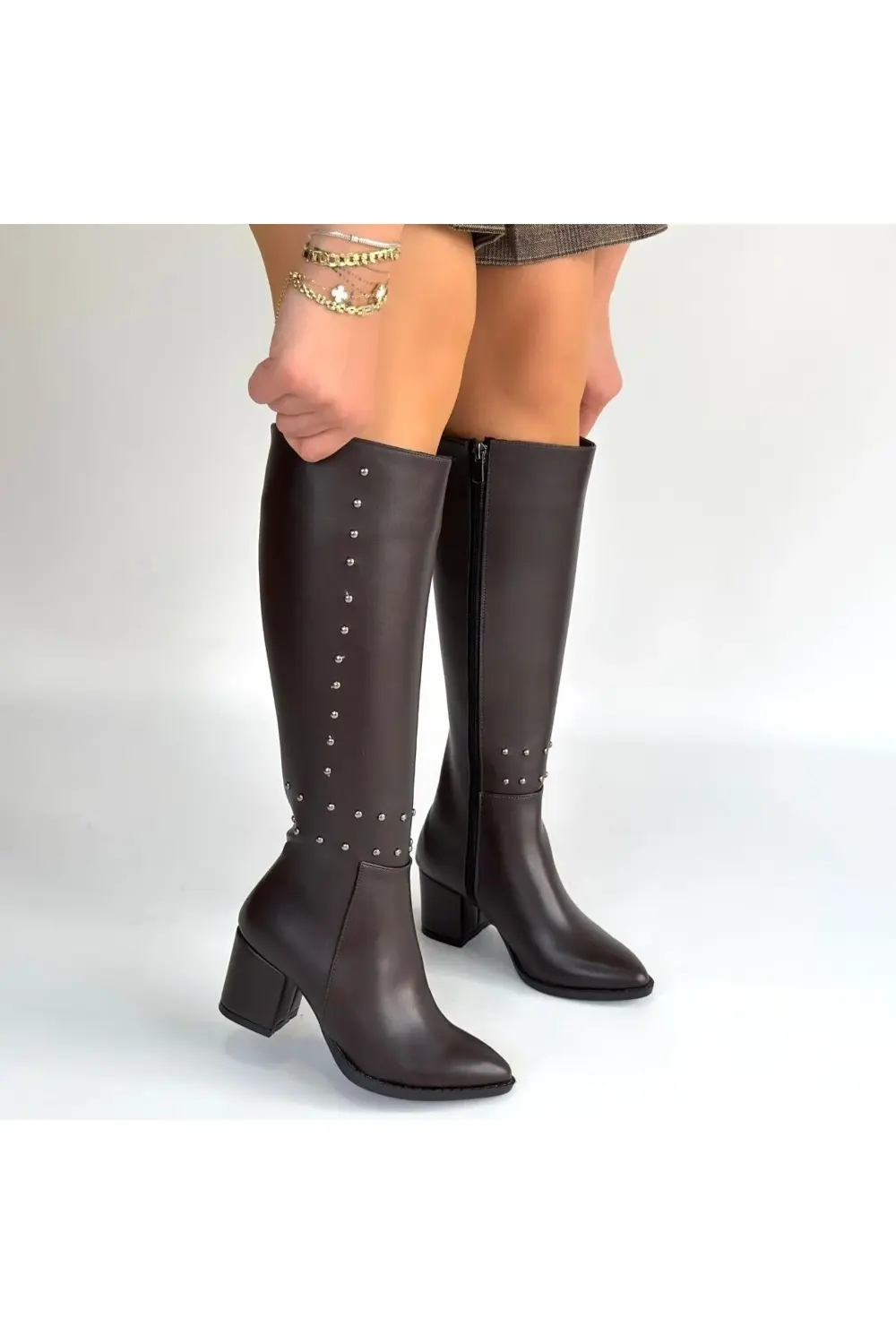 Tiyan Kahverengi Cilt Topuklu Çizme