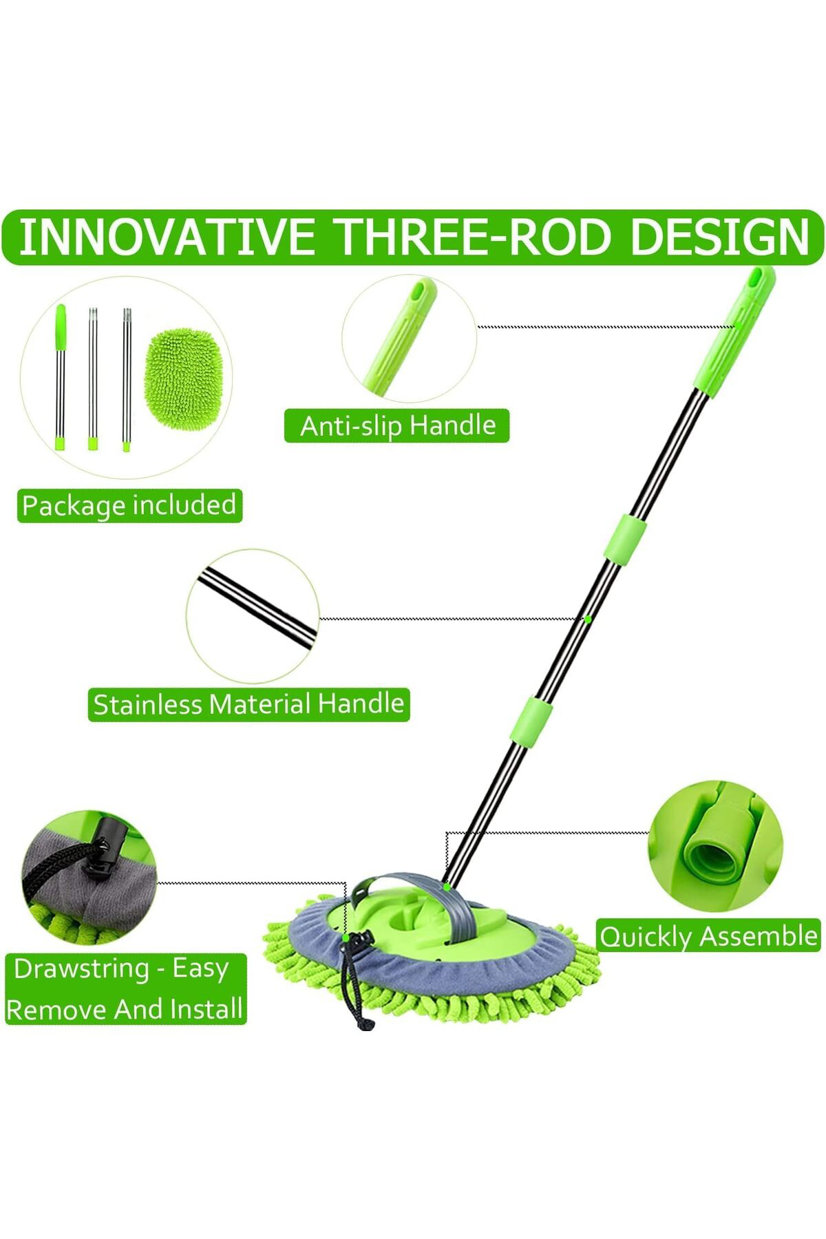 TkDizayn Jouis Araba Yıkama Fırçası EL MOP Temizleme Aleti Uzun S