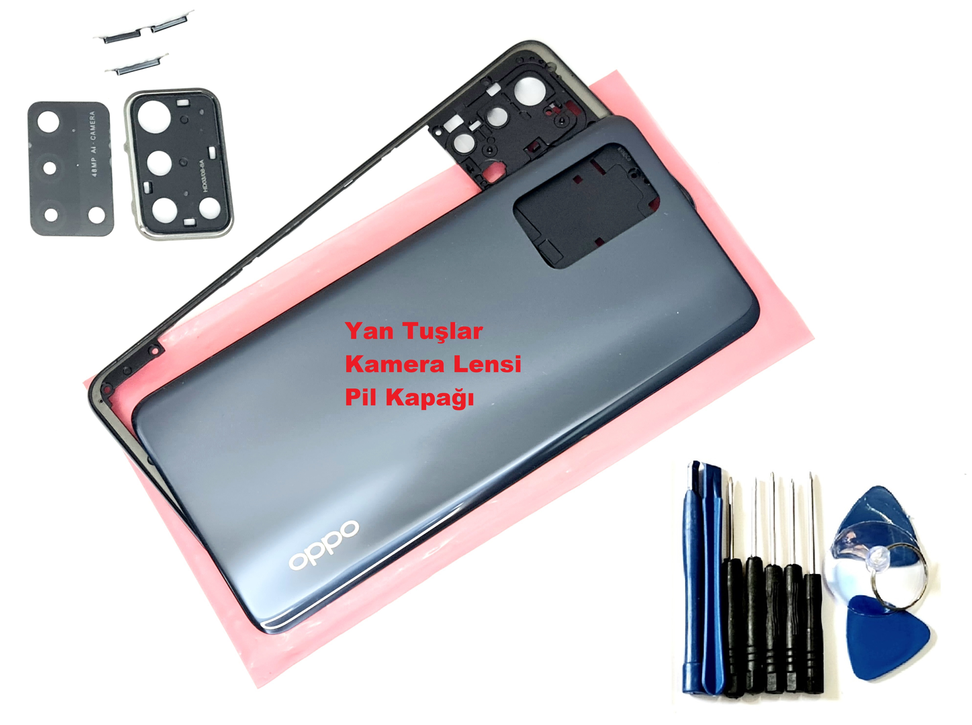 Tkgz Oppo A74 KASA Arka Pil Batarya Kapağı (TAMİR SETİ) SİYAH