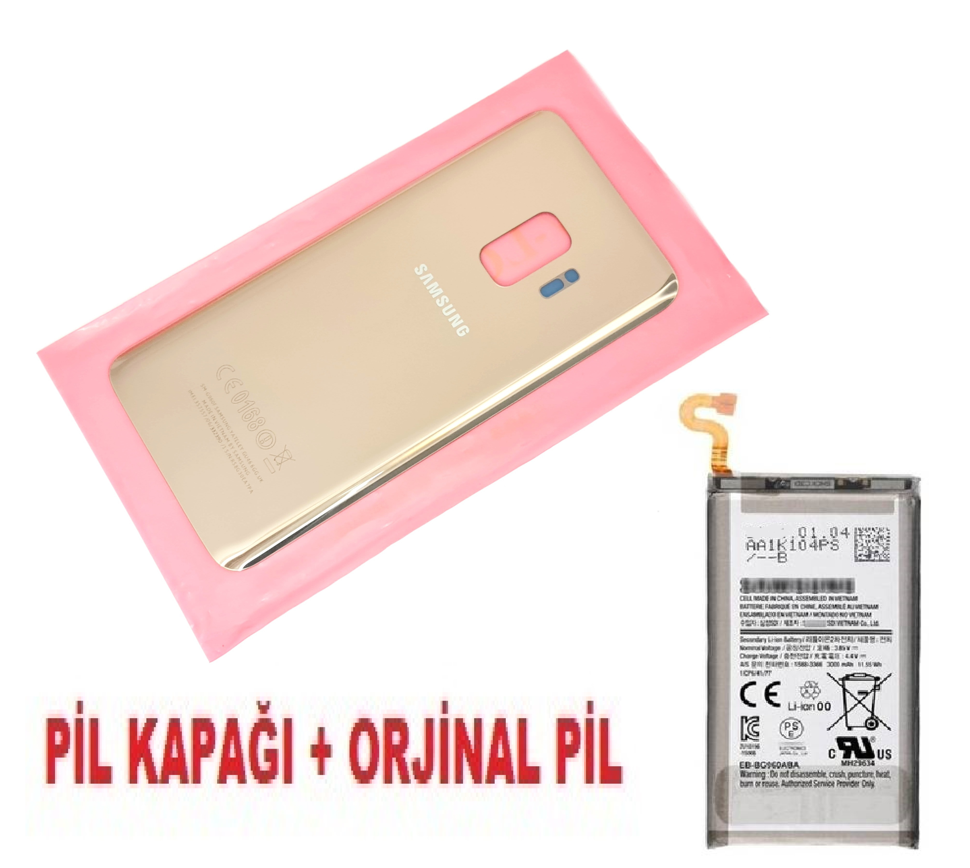 Tkgz Samsung Galaxy S9 Arka Pil Batarya Kapağı + PİL (CAM) GOLD