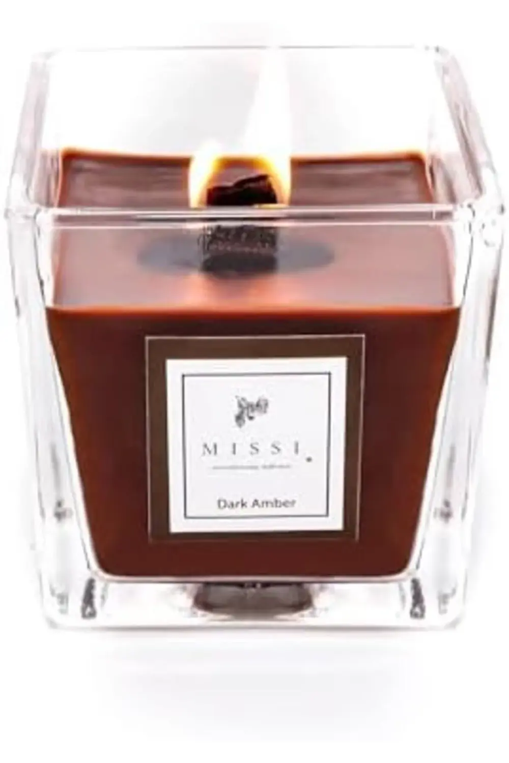 TknszrShop Kare Cam Ahşap Fitilli Dark Amber Kokulu Vegan Mum (8x