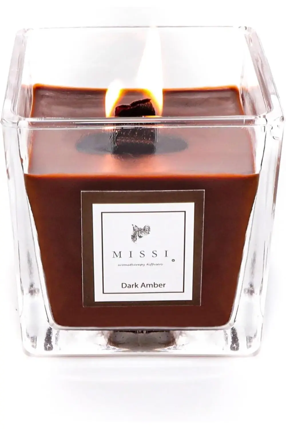 TknszrShop Kare Cam Ahşap Fitilli Dark Amber Kokulu Vegan Mum (8x