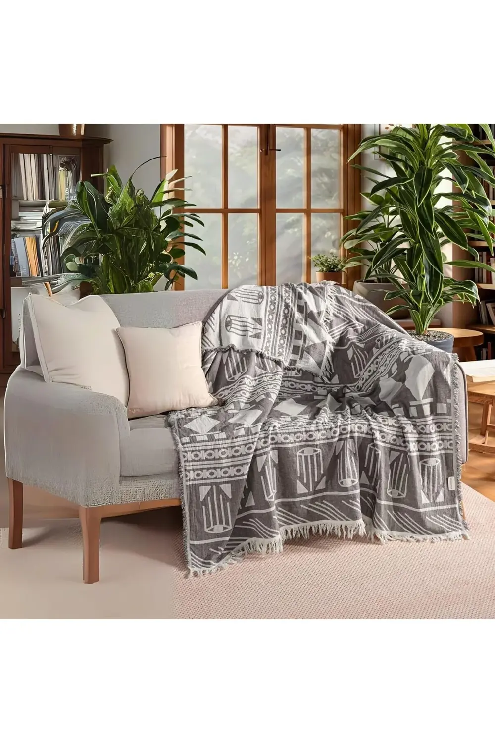 TknszrShop TEKSTIL Lüks 100% Pamuk Koltuk Şalı TV Battaniyesi, Ge