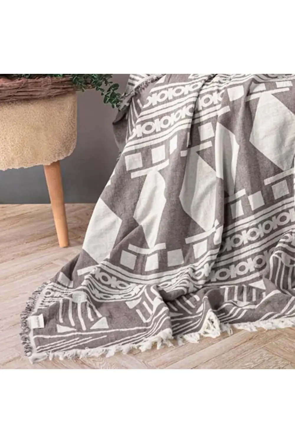 TknszrShop TEKSTIL Lüks 100% Pamuk Koltuk Şalı TV Battaniyesi, Ge