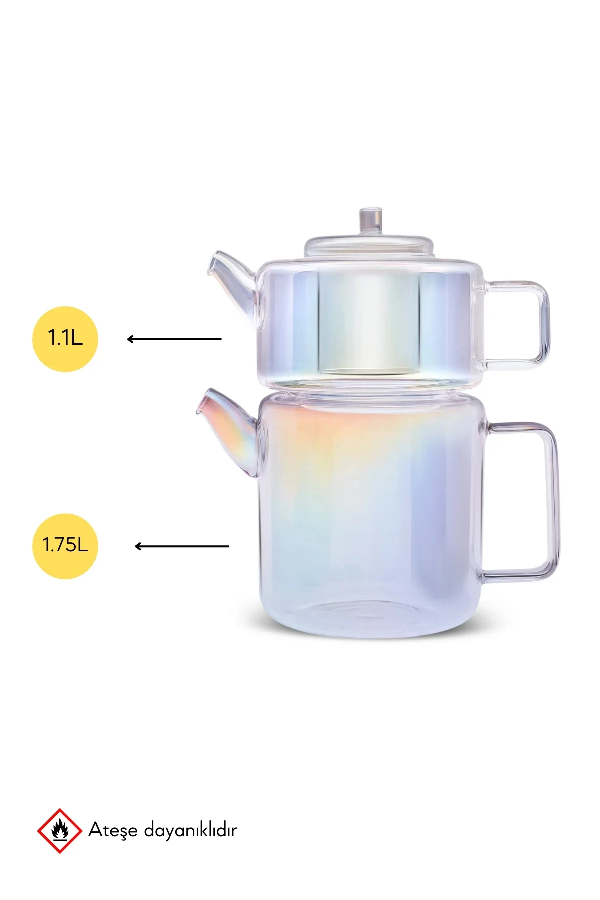 Tobby Luster Borosilikat Çaydanlık Seti 1.1 Lt Demlik 1.75lt Sulu