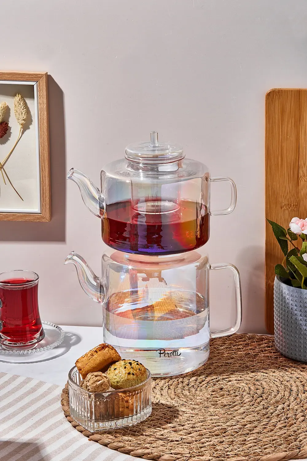 Tobby Luster Borosilikat Çaydanlık Seti 1.1 Lt Demlik 1.75lt Sulu