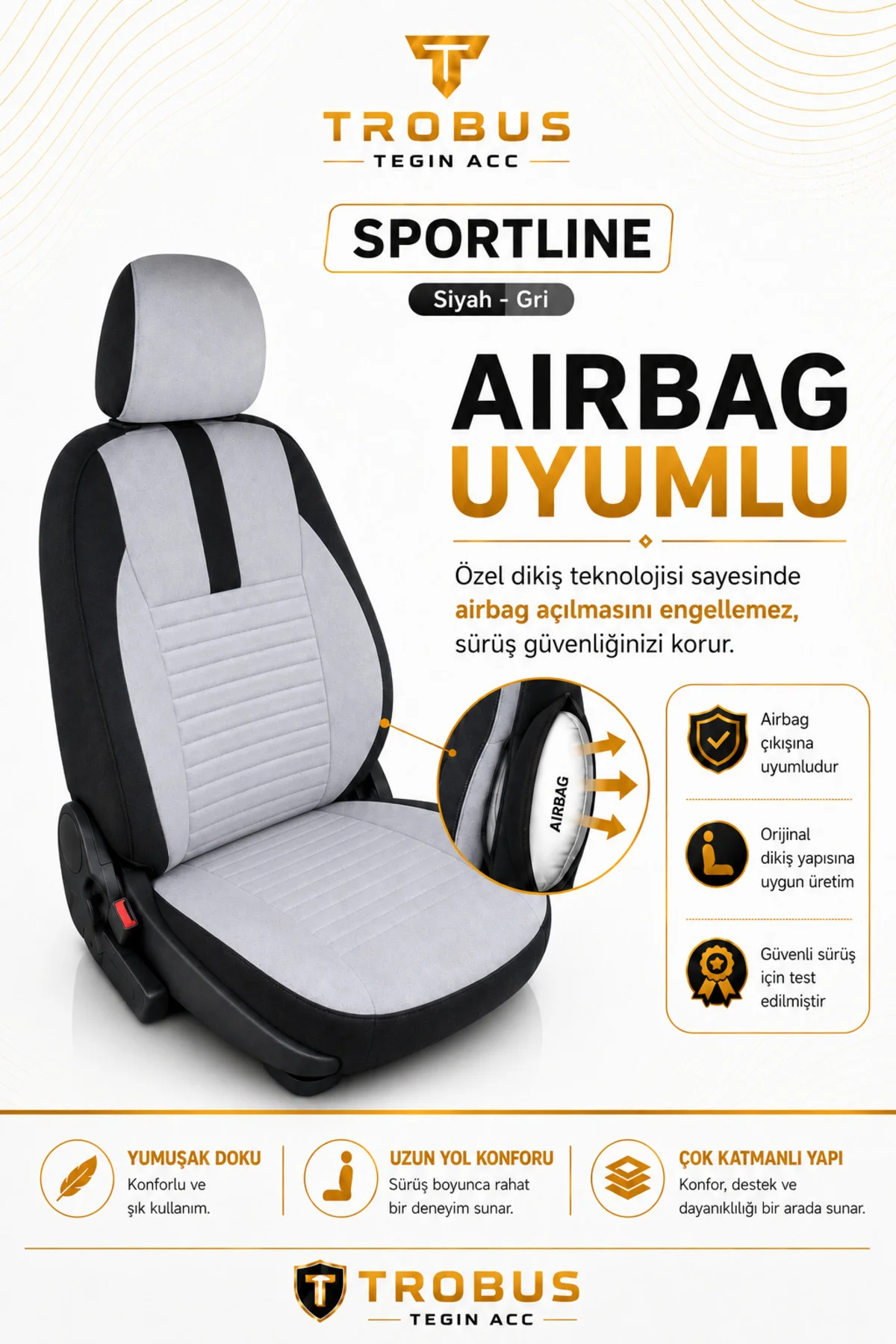 Tofaş Doğan 1990 Sonrası Uyumlu Sportline Serisi Gri Siyah Ortopedik Tay Tüyü Koltuk Kılıfı Tofaş Doğan 1990 Sonrası Uyumlu Sportline Serisi Gri Siyah Ortopedik Tay Tüyü Koltuk Kılıfı - Görsel 4