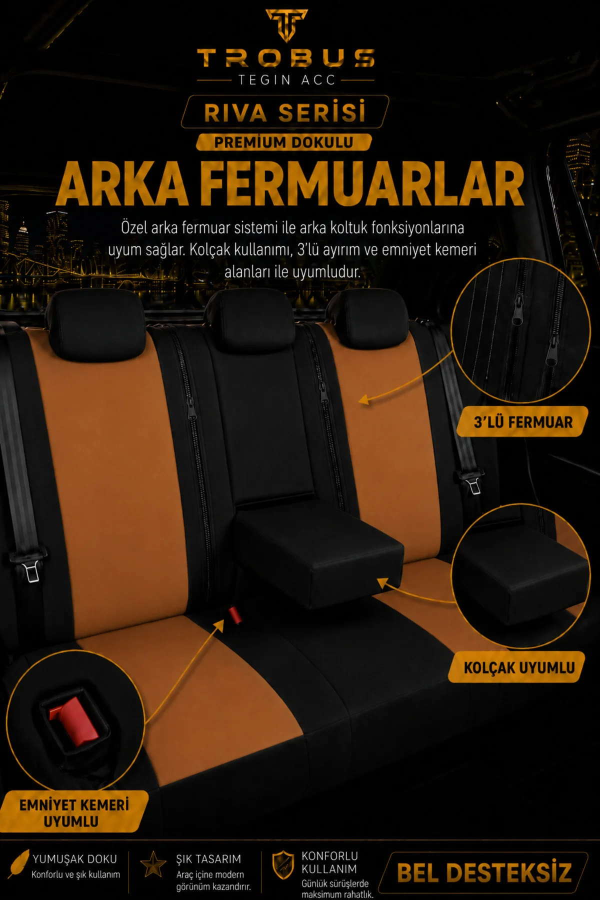 Tofaş Doğan 1990+ Uyumlu Riva Serisi Siyah Ortopedik Koltuk Kılıf