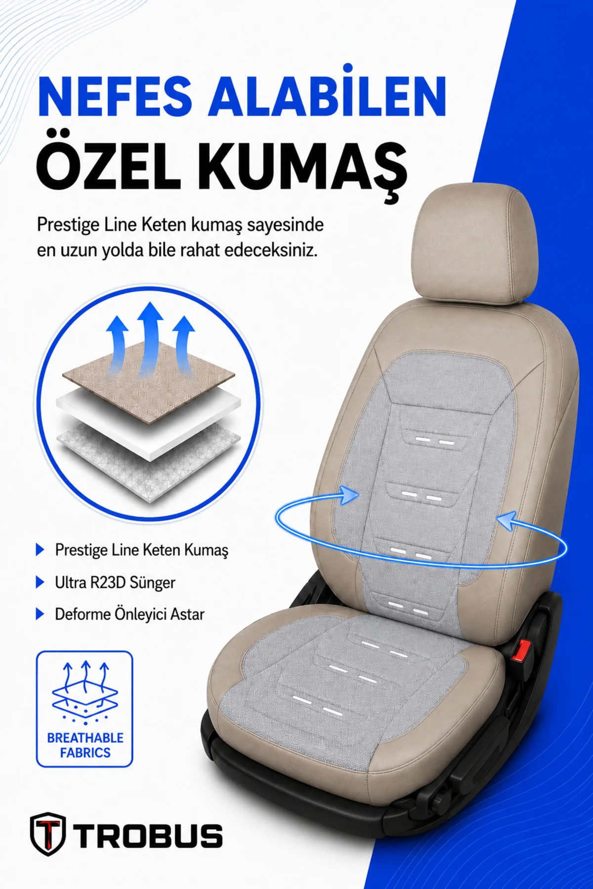 Tofaş Kuş 1993+ Uyumlu Prestige Line Keten Serisi Bej Koltuk Kılıfı