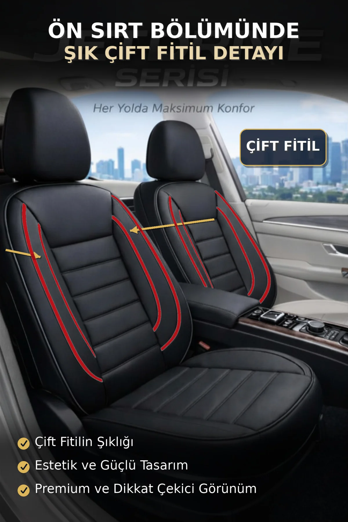 Tofaş Kuş Serisi 1993 ve Sonrası Uyumlu Jetdrive Serisi Siyah Kırmızı Oto Koltuk Kılıfı Tam Set