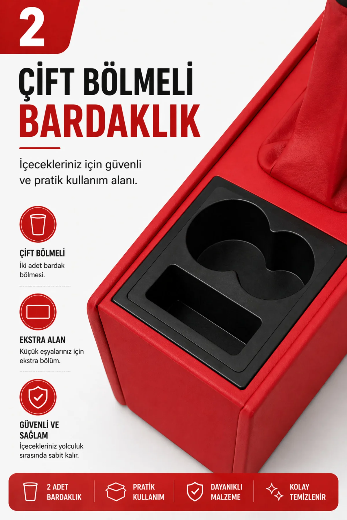 Tofaş Şahin 1.4 1.6 ie Tam Boy Orta Konsol Kol Dayama Bardaklıklı Deri Döşeme Kırmızı