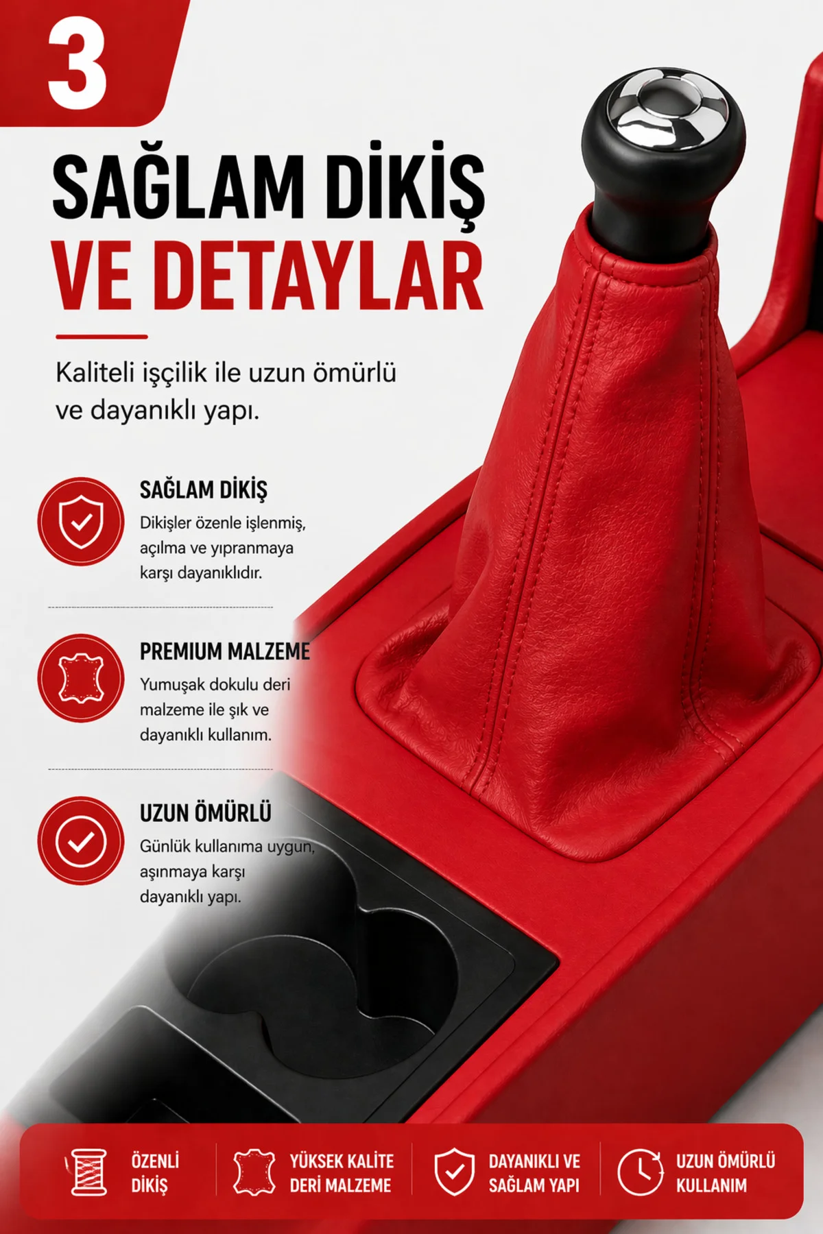 Tofaş Şahin S SL SLX 1981-2002 Tam Boy Orta Konsol Kol Dayama Bardaklıklı Deri Kırmızı