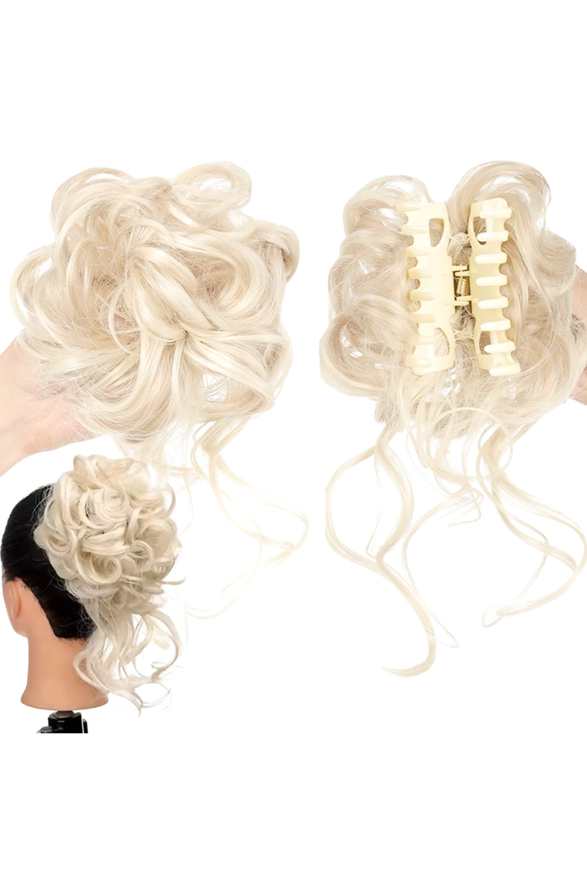 Fantaziatölyesi Tokalı Kuyruklu Dağınık Topuz / Beyaz Platin