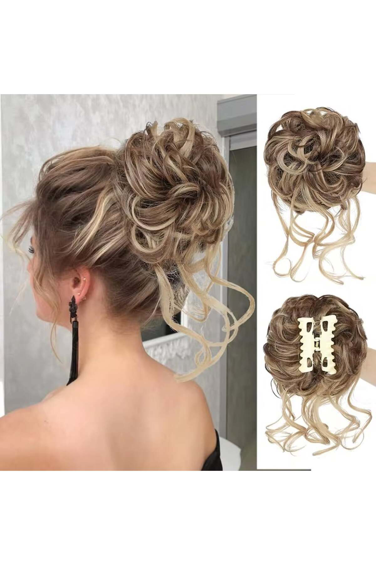 Fantaziatölyesi Tokalı Kuyruklu Dağınık Topuz / Kahverengi Balköpüğü Röfleli