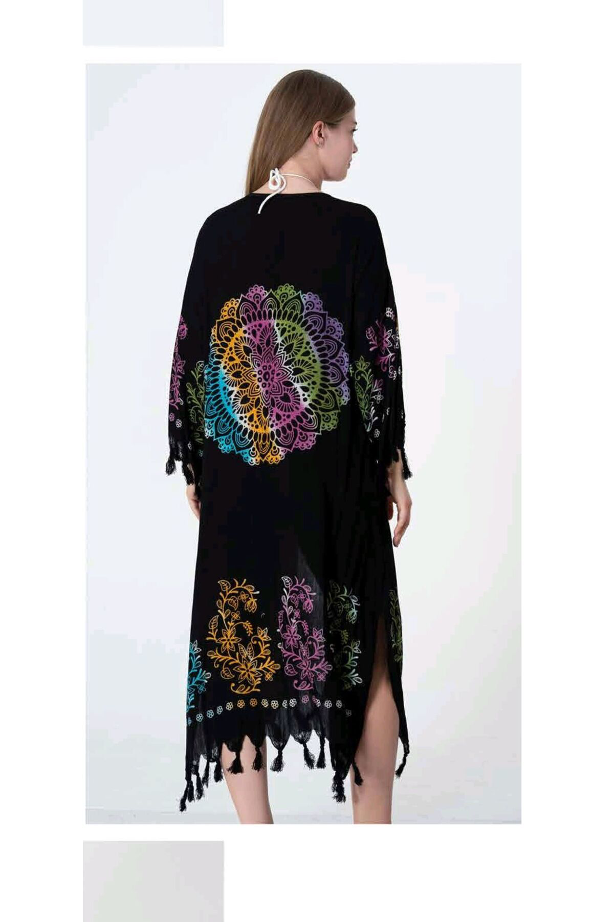 Sunsurf Tokat Taş Baski Kaftan Pareo Siyah