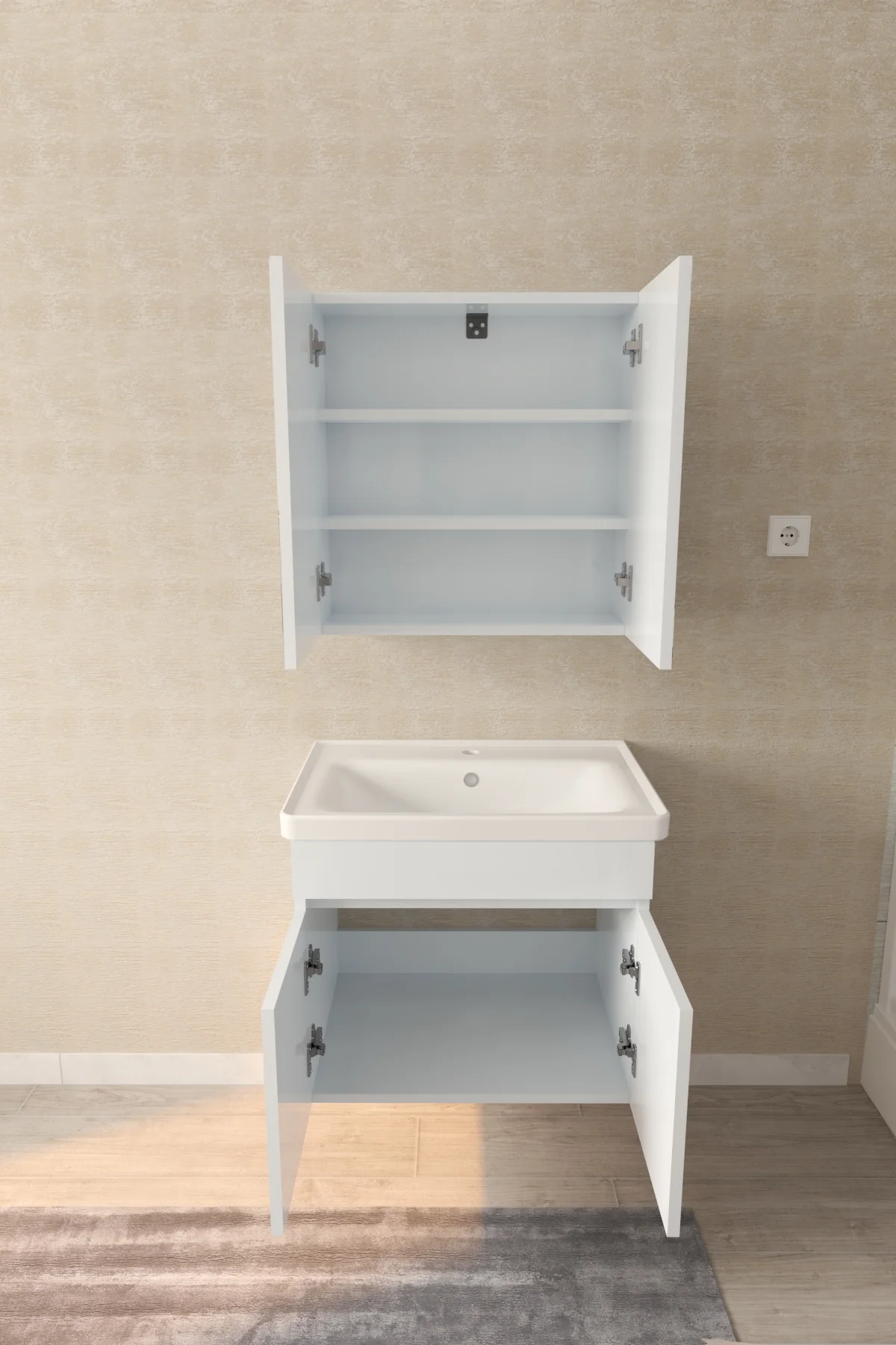 Tokyo 65cm Seramik Lavabolu MDF Aynalı Banyo Dolabı
