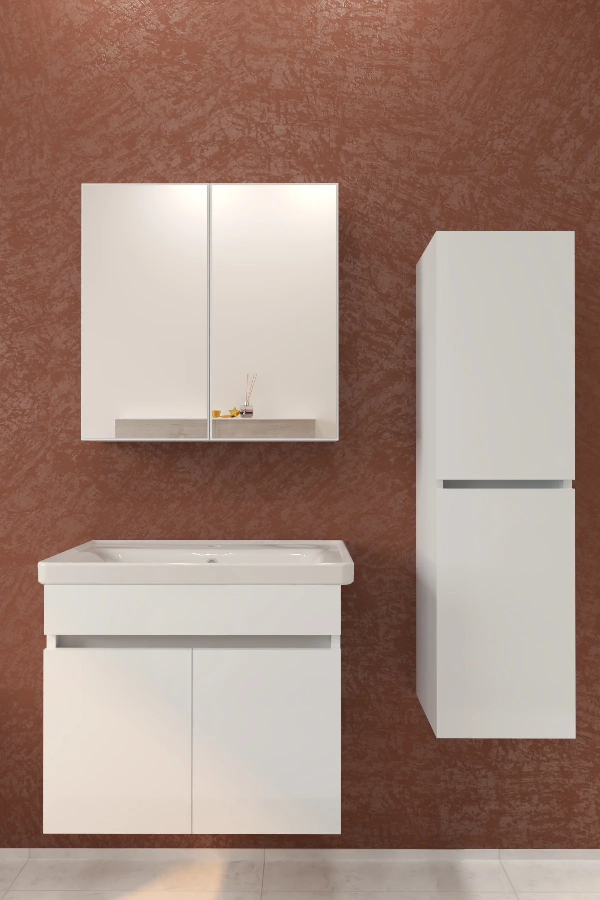 Tokyo Havlu Dolaplı 65cm Seramik Lavabolu MDF Aynalı Banyo Dolabı