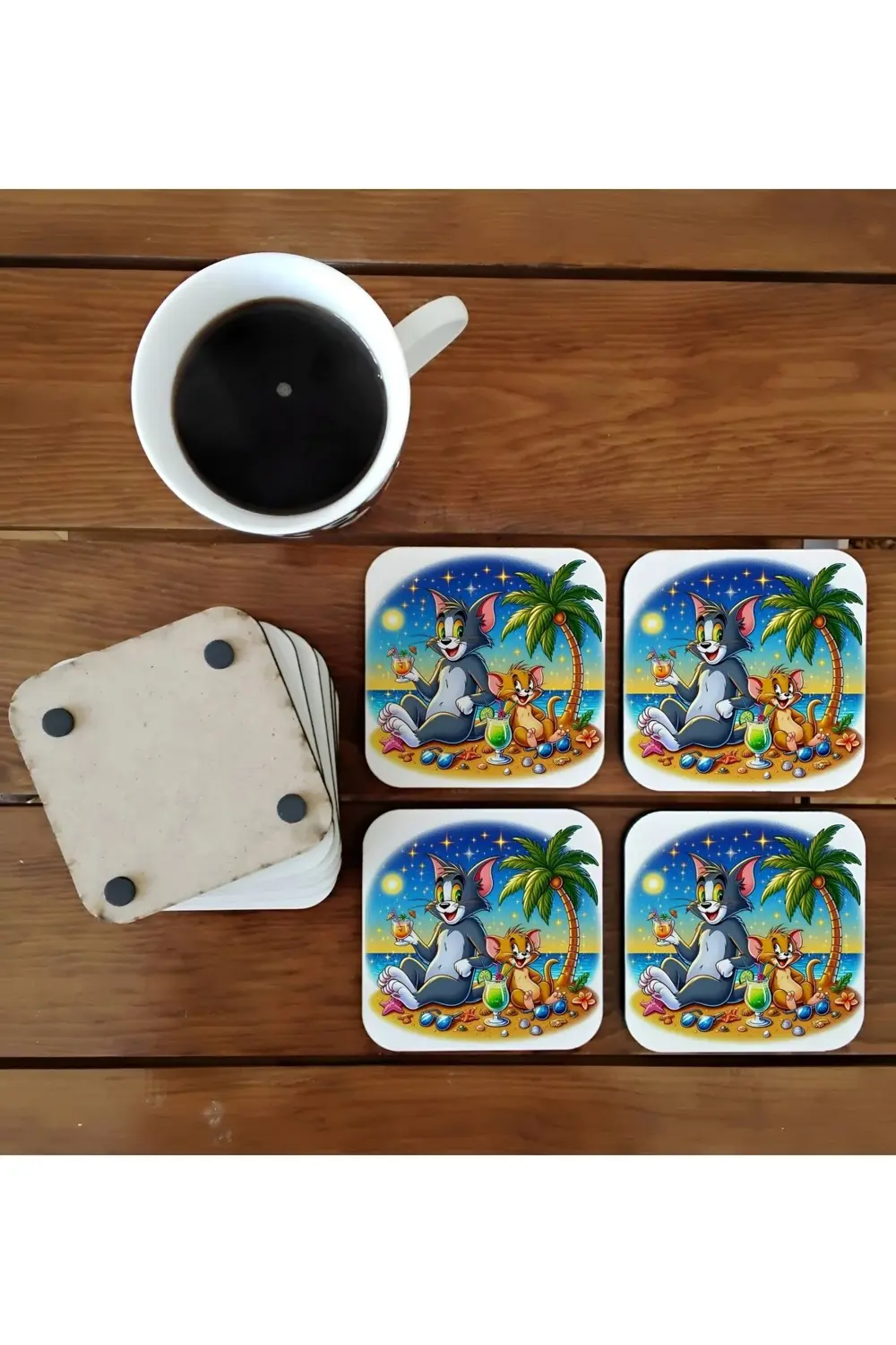 Tom ve jerry adada tatilde - çizgi film komik ahşap bardak altlığ
