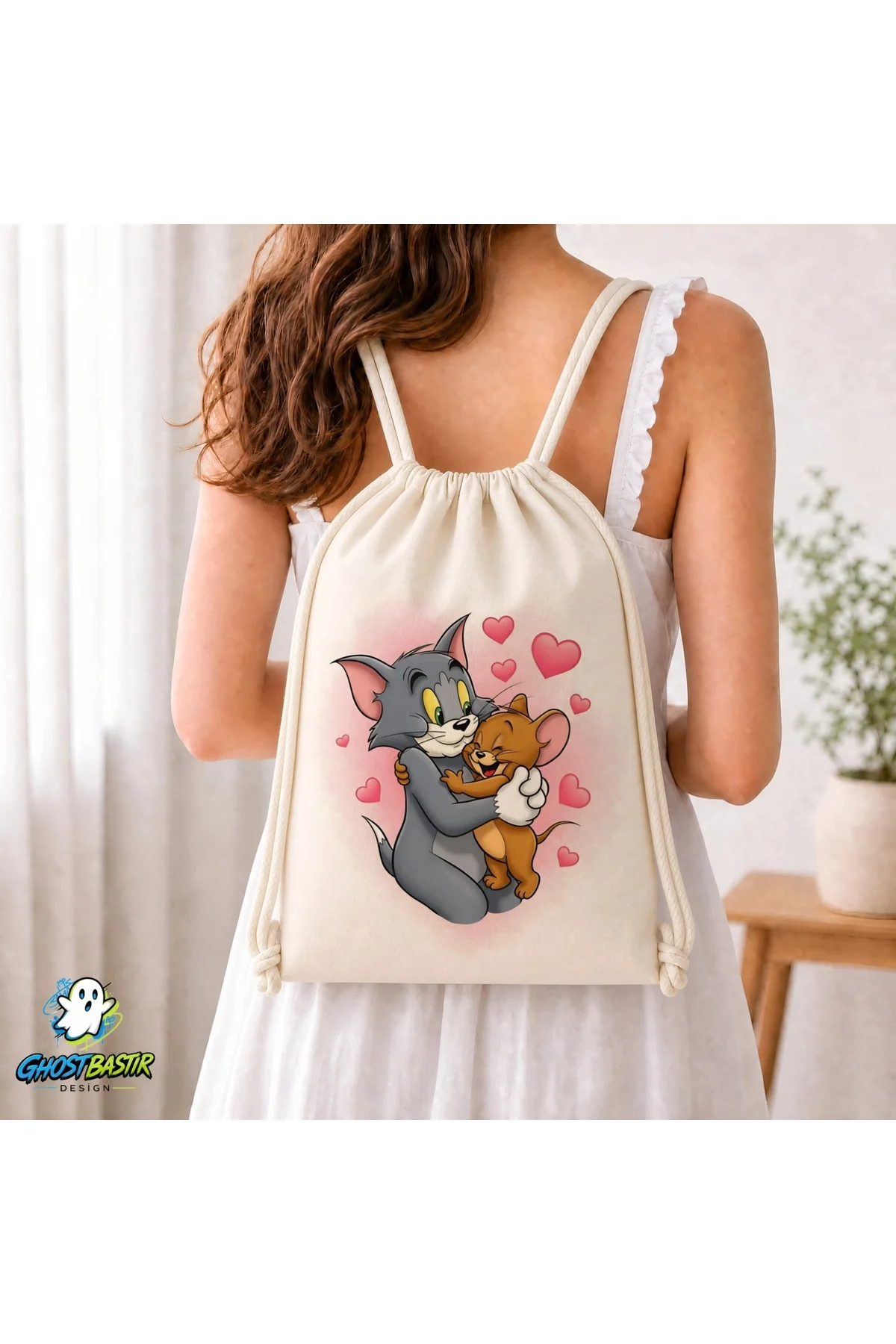 Tom ve Jerry Büzgülü Keten Çanta C348 Tom ve Jerry Büzgülü Keten Çanta C348