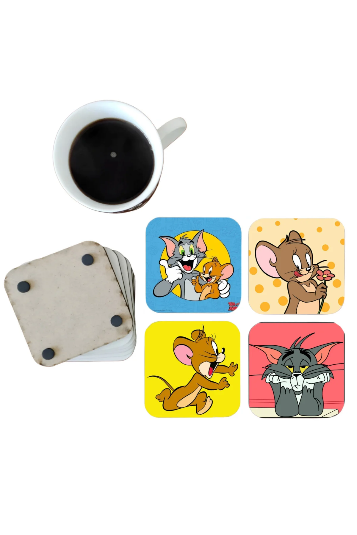 Tom ve Jerry Dekoratif Ahşap Bardak Altlığı Seti 058