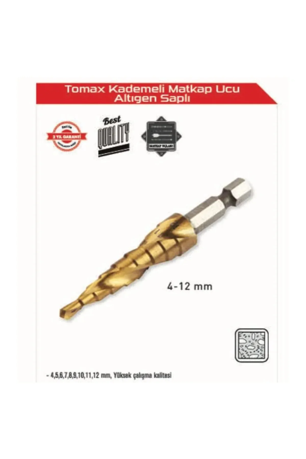 Tomax Kademeli Matkap Ucu 4-12 mm Arası - Altıgen Saplı