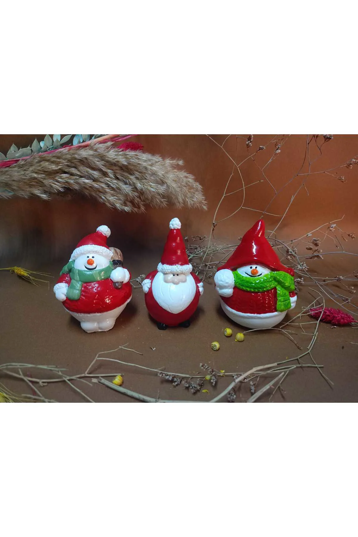 Tombul Kardan Adam ve Noel Baba Figürlü Dekoratif Aksesuar Seti