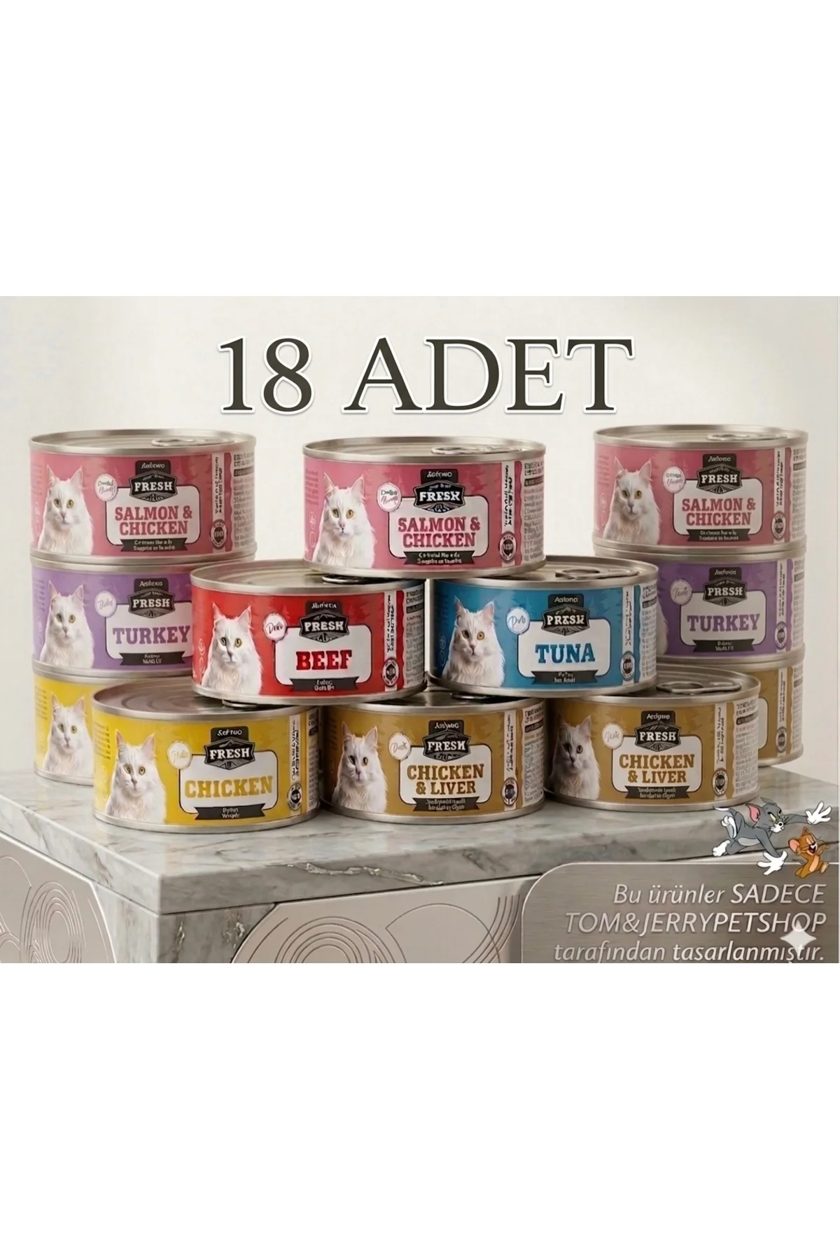 Tom&JerryPetshop- Fresh Mix Kedi Konserve Mama 18 Adet 85gr Karışık Set