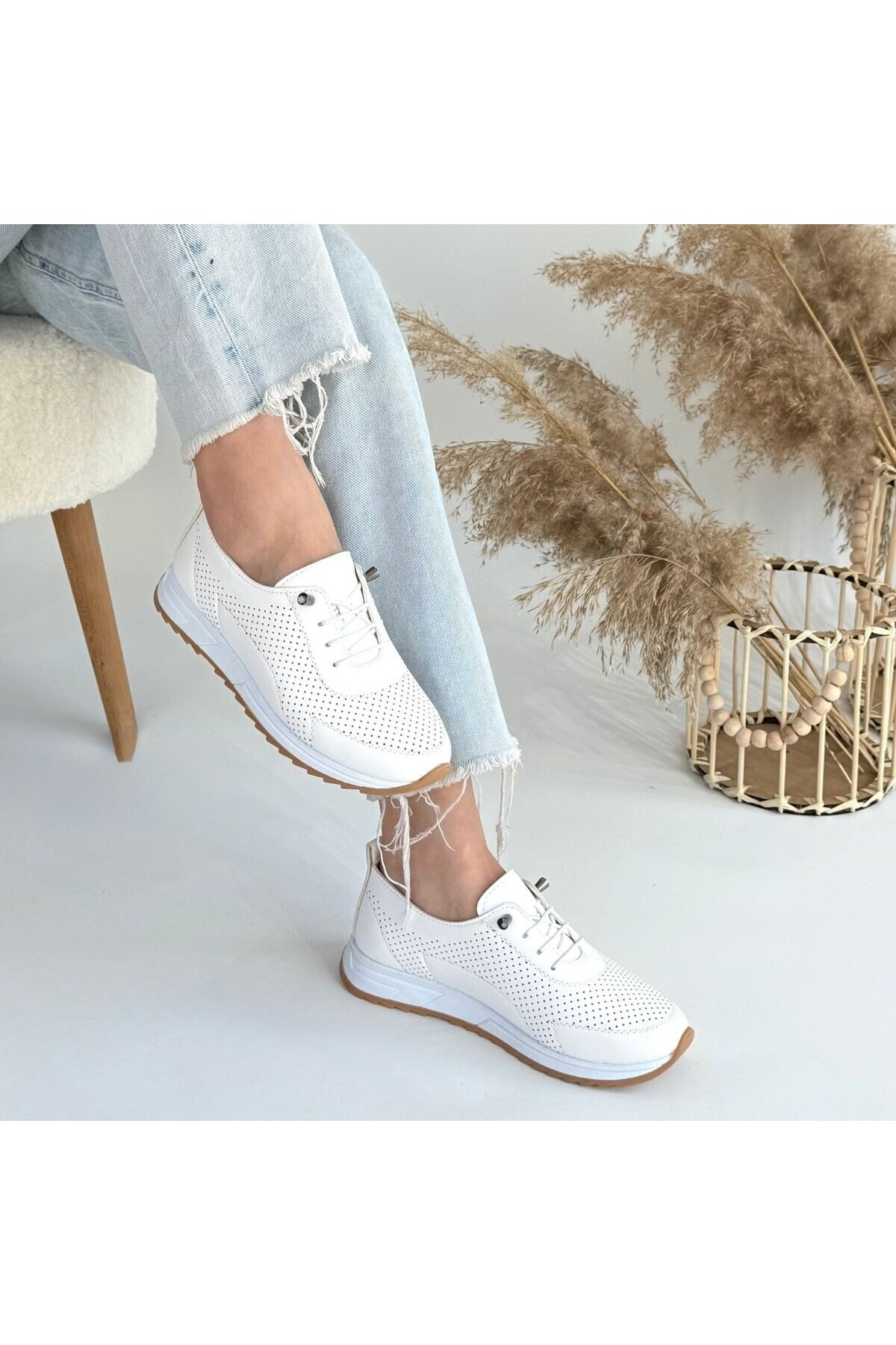 O K Giyim  Tone Beyaz Cilt Bağcıklı Spor Ayakkabı