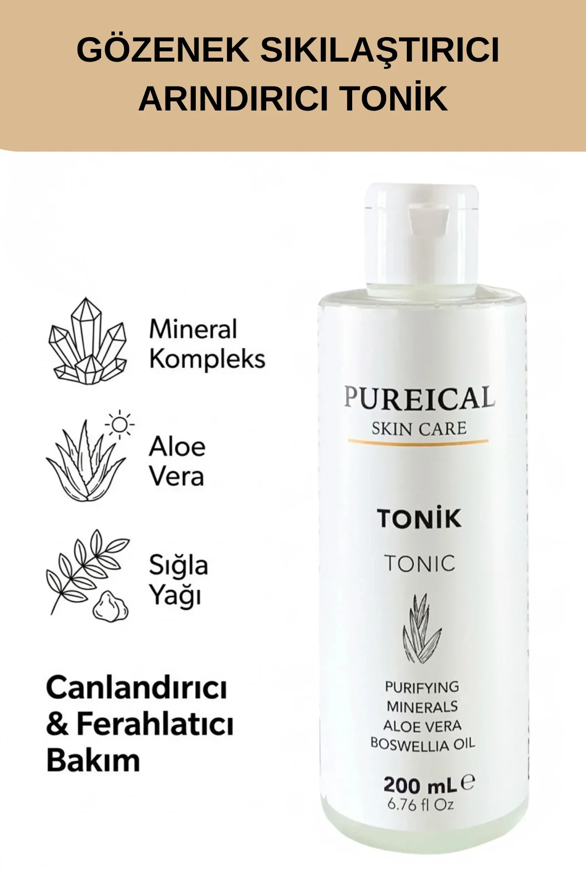 Tonik 200 ml, Mineral kompleks, Aloe Vera & Sığla Yağı ile Canlan
