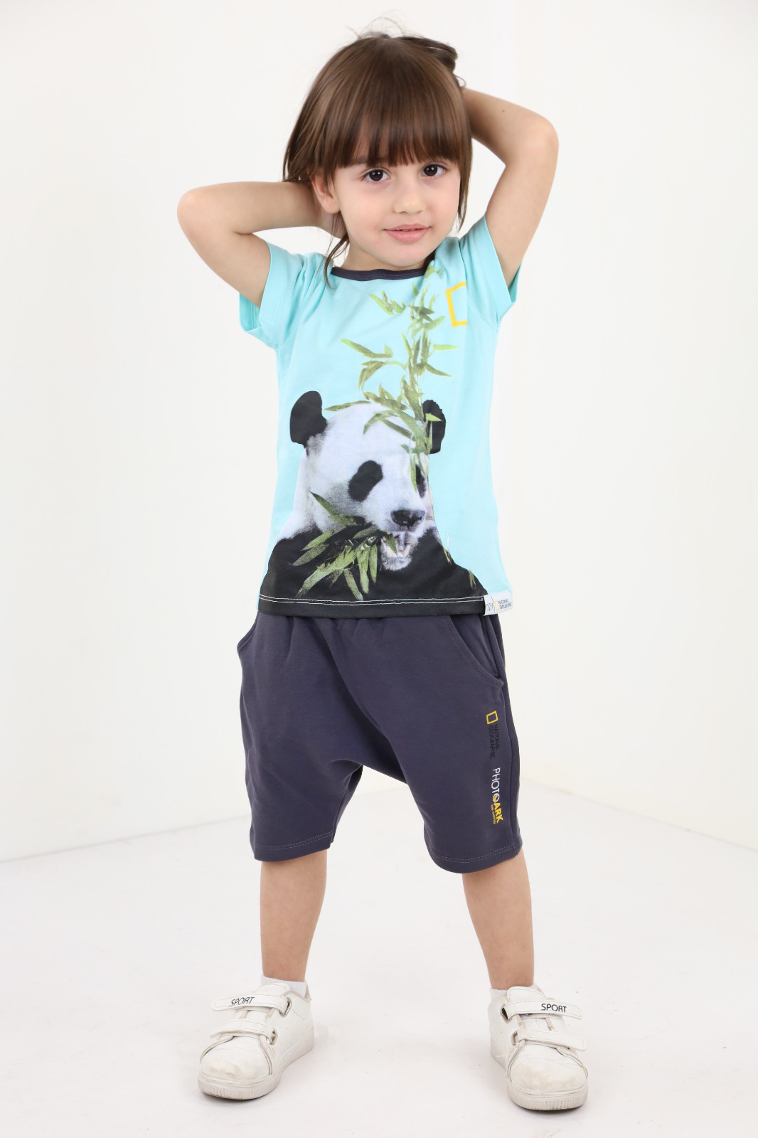 Toontoy Erkek Bebek Panda Baskılı Şortlu Takım