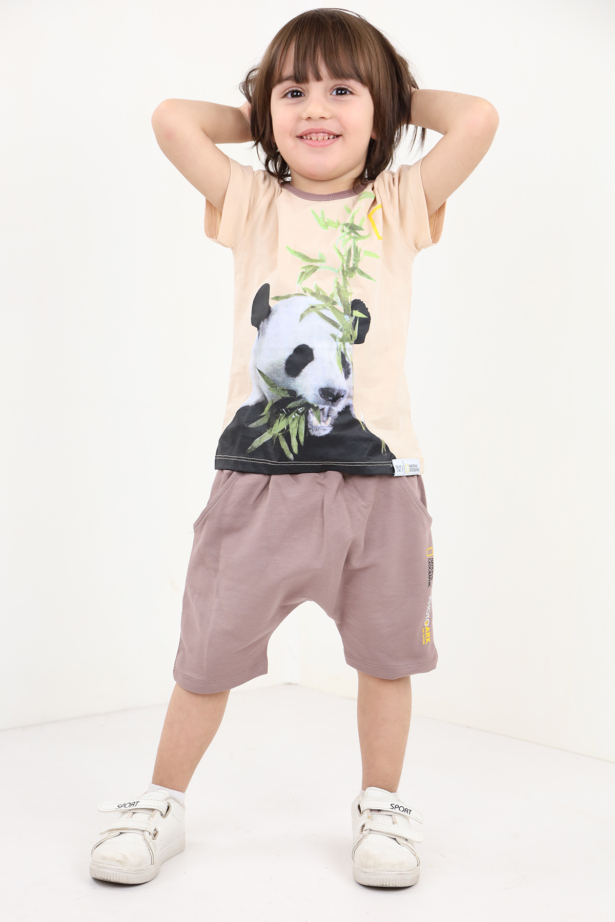Toontoy Erkek Bebek Panda Baskılı Şortlu Takım