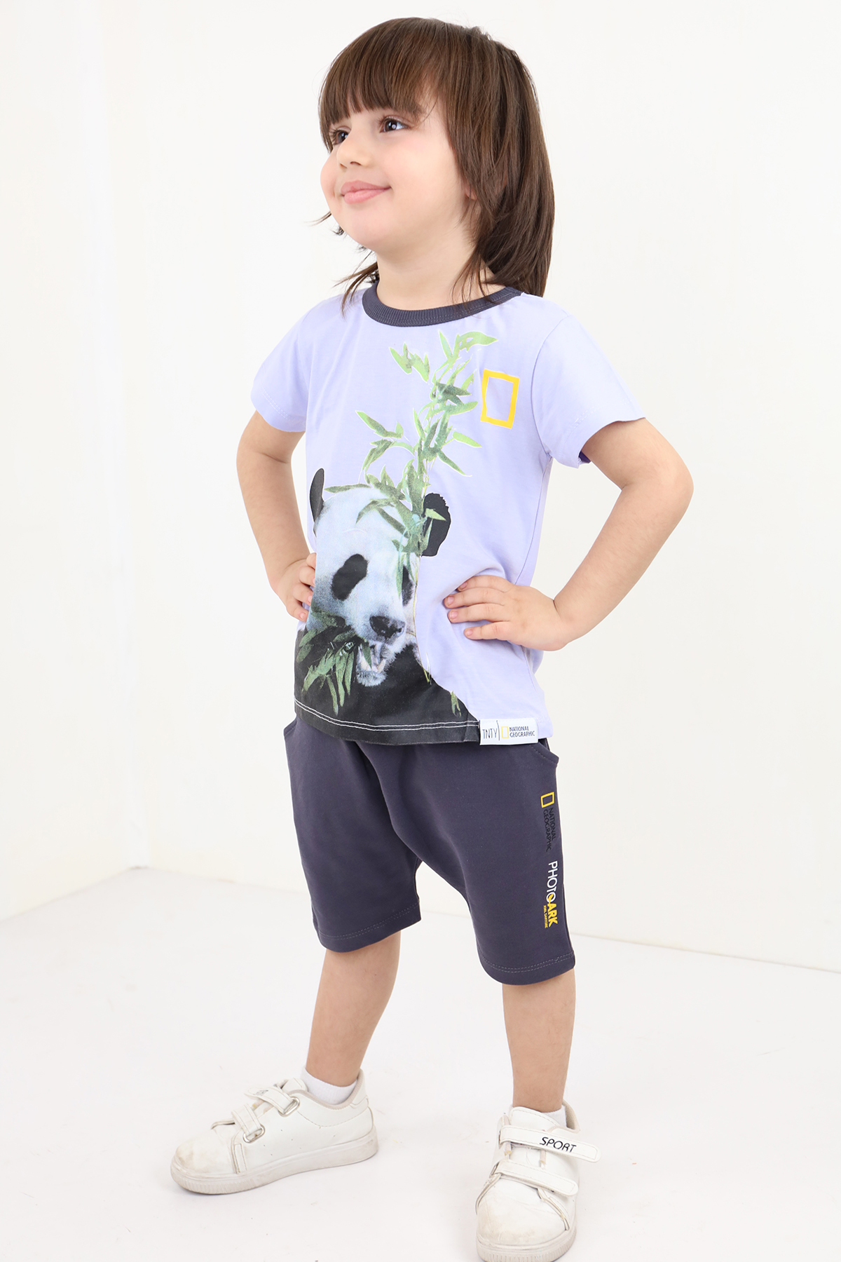 Toontoy Erkek Bebek Panda Baskılı Şortlu Takım