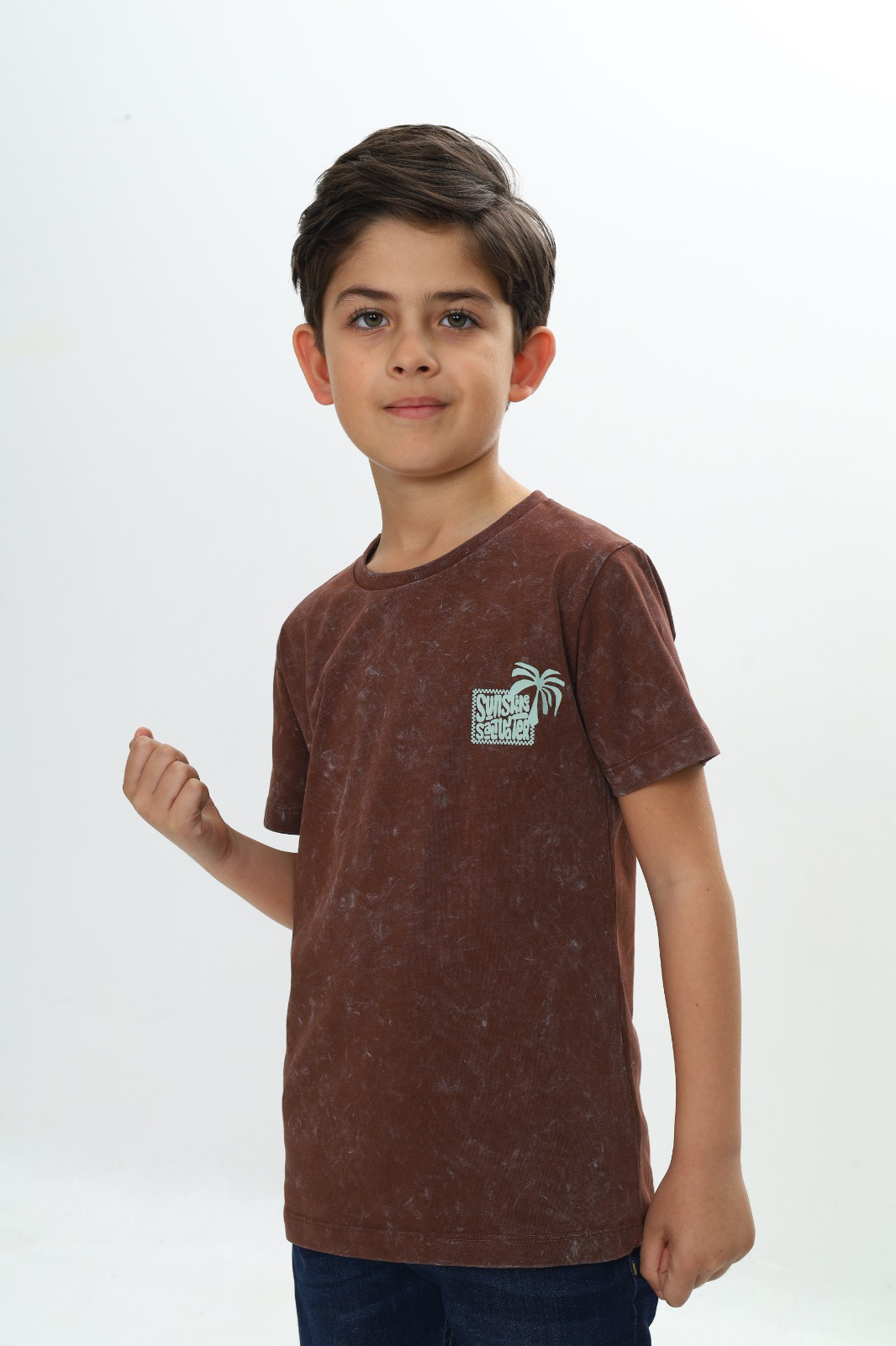 Toontoy Erkek Çocuk Yıkamalı Göğsü Baskılı Tişört