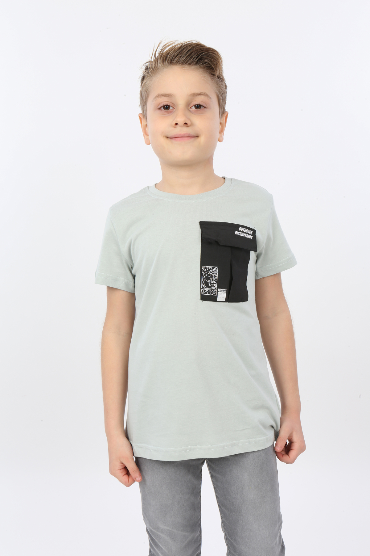 Toontoy Erkek Çocuk Göğsü Cepli Yazı Baskılı Tişört