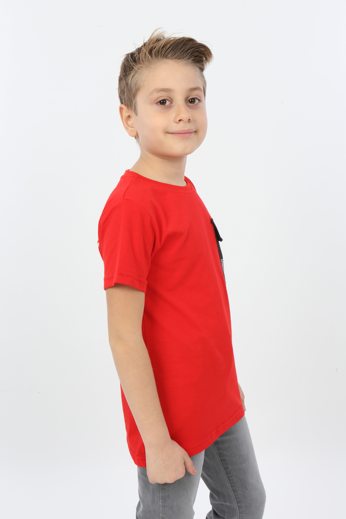 Toontoy Erkek Çocuk Göğsü Cepli Yazı Baskılı Tişört