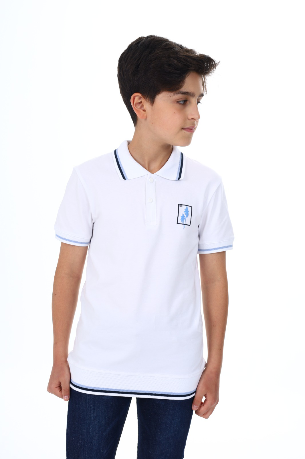 Toontoy Erkek Çocuk Polo Yaka Palmiye Baskılı Tişört